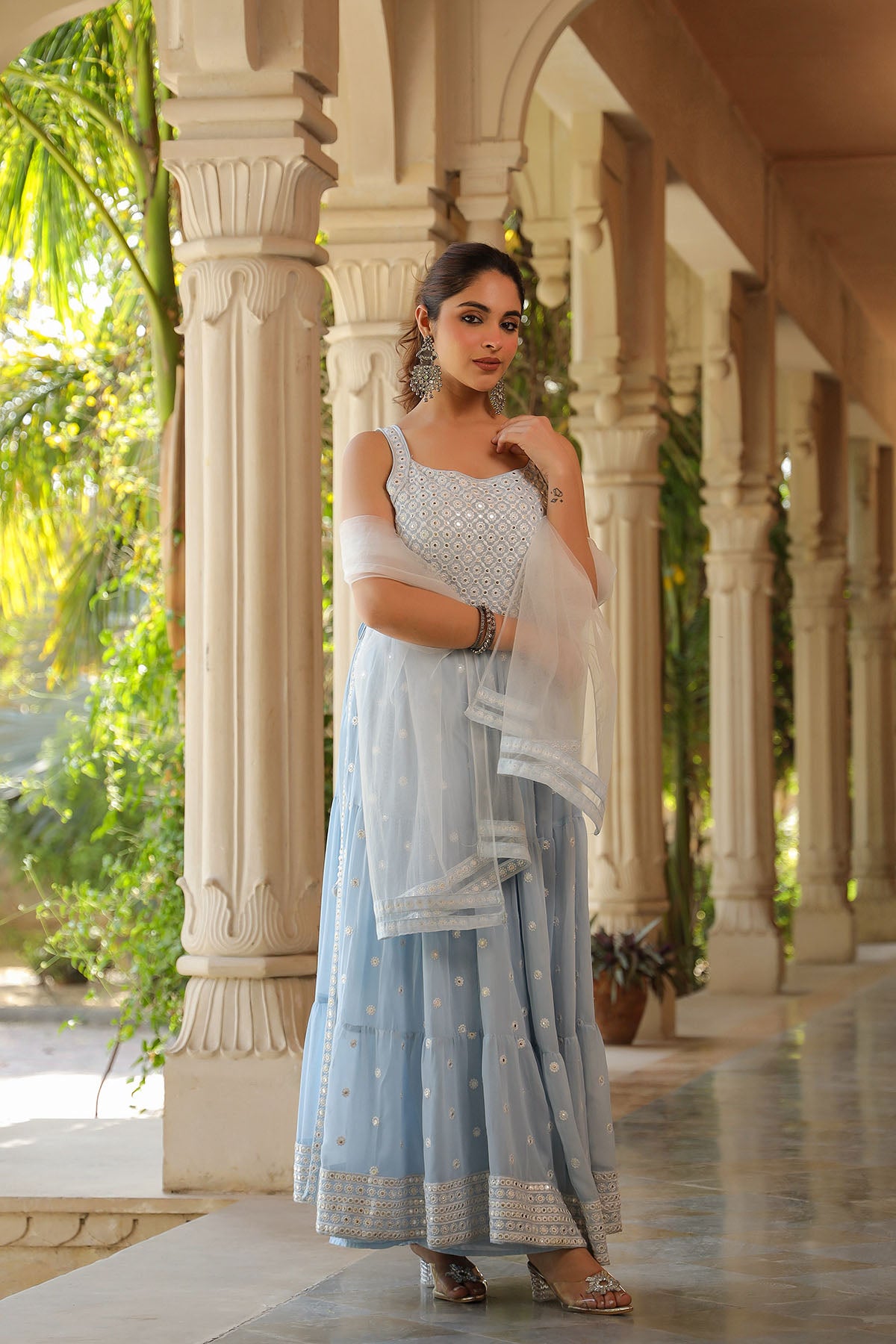 Blue Georgette Embroidered Suit