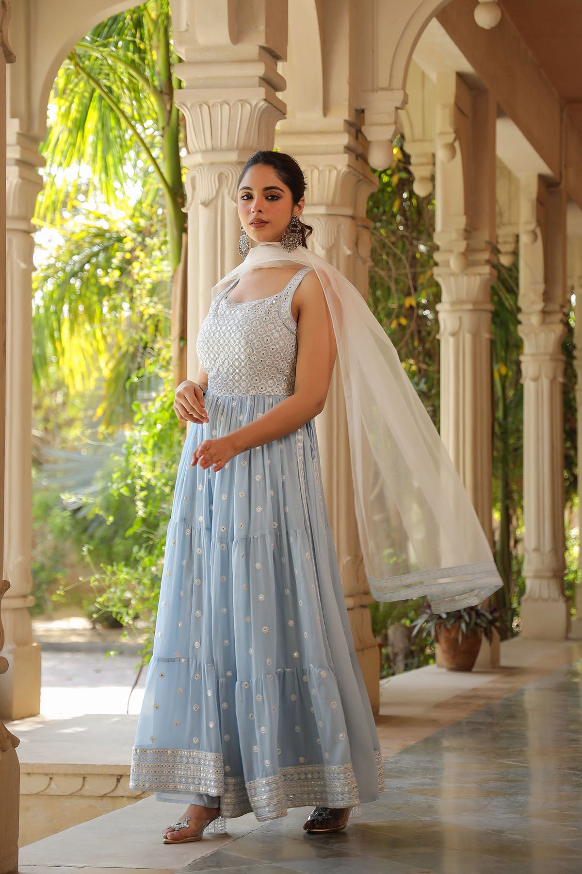 Blue Georgette Embroidered Suit