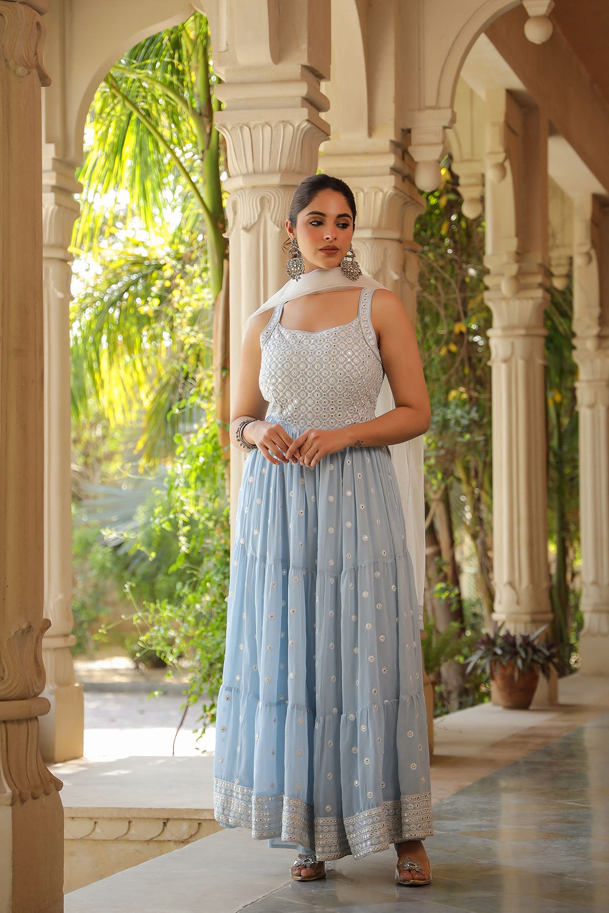 Blue Georgette Embroidered Suit