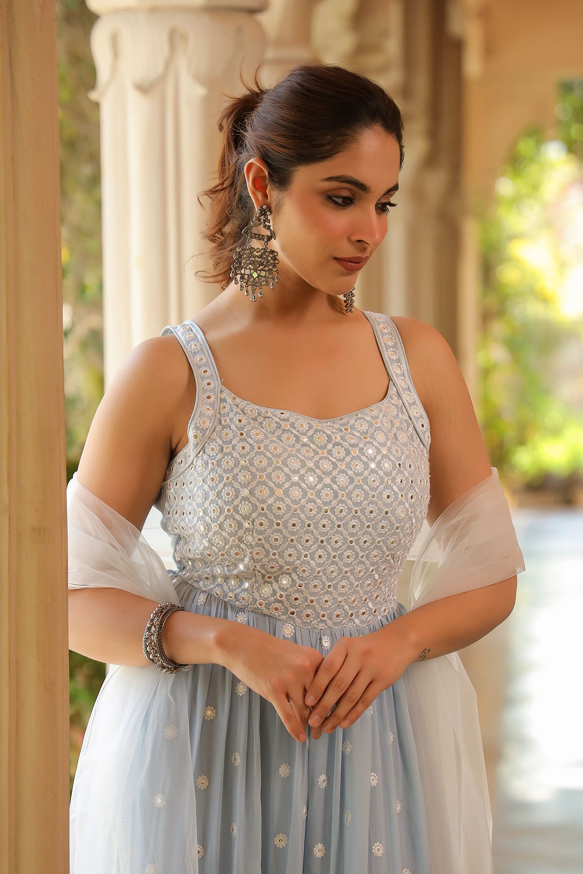 Blue Georgette Embroidered Suit