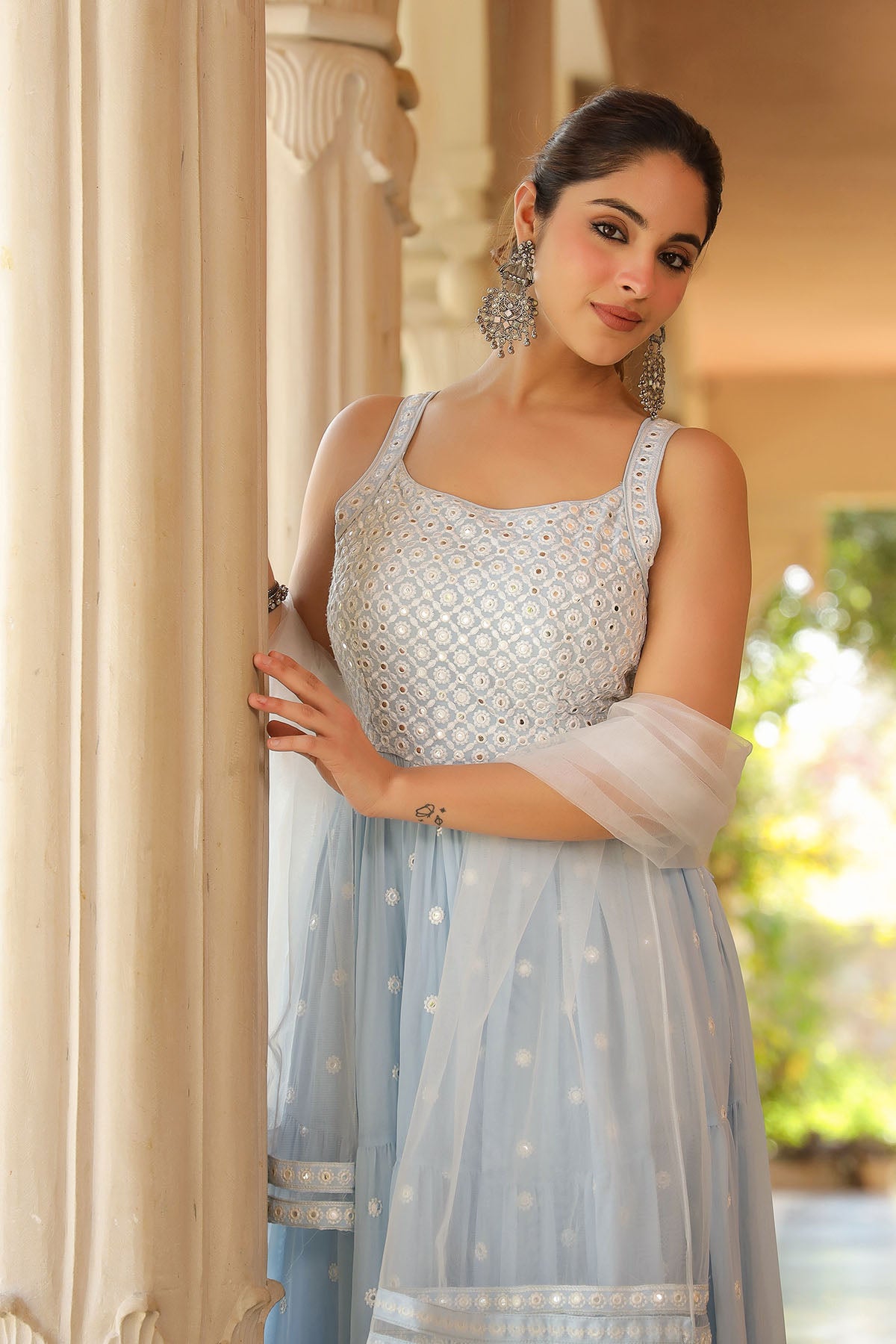 Blue Georgette Embroidered Suit