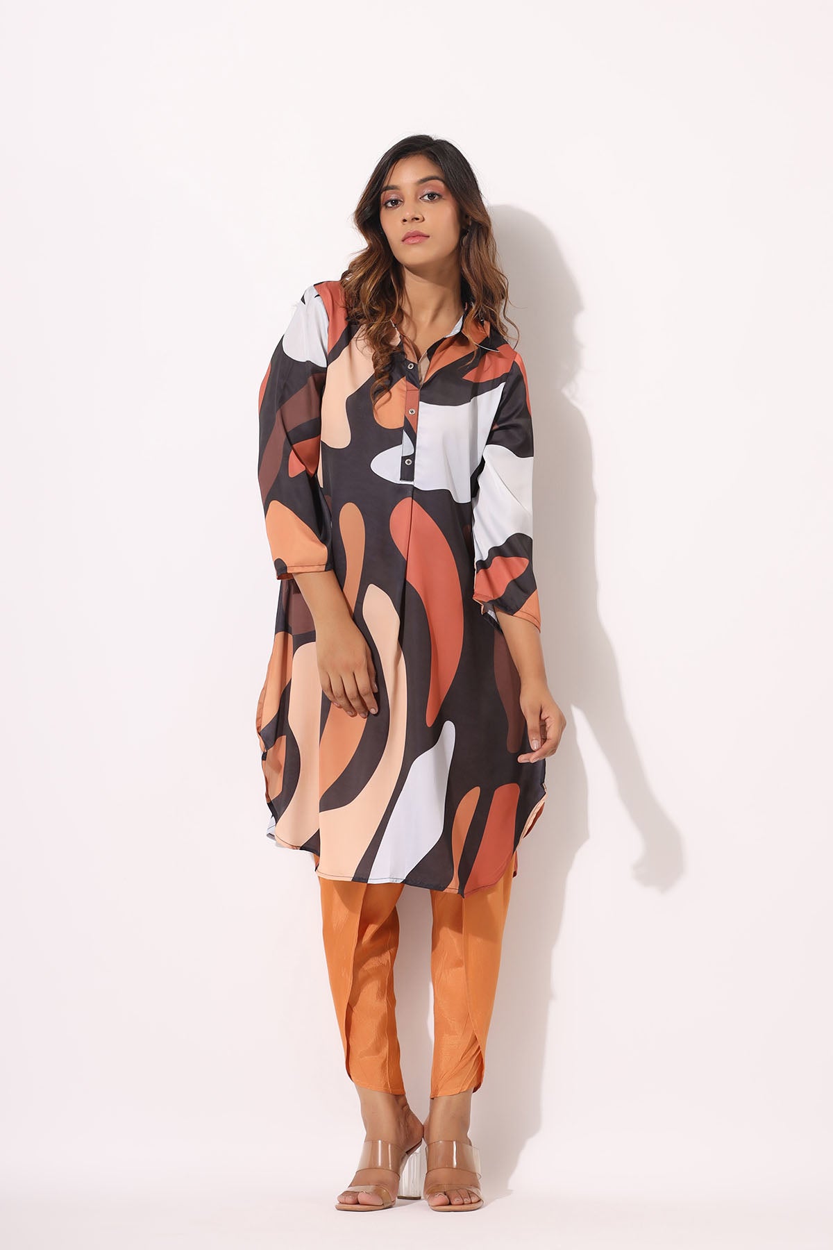 Brown Multicolor Satin Co-ord Set