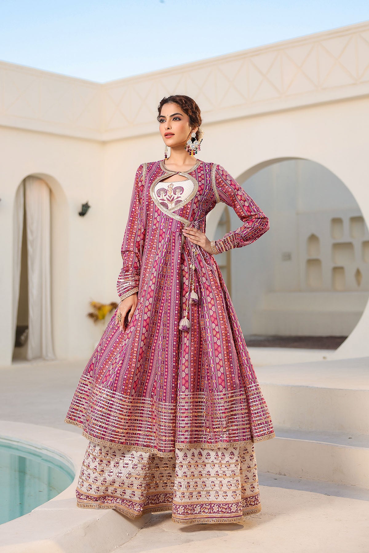 Maroon Cotton Gotapatti Gown Set