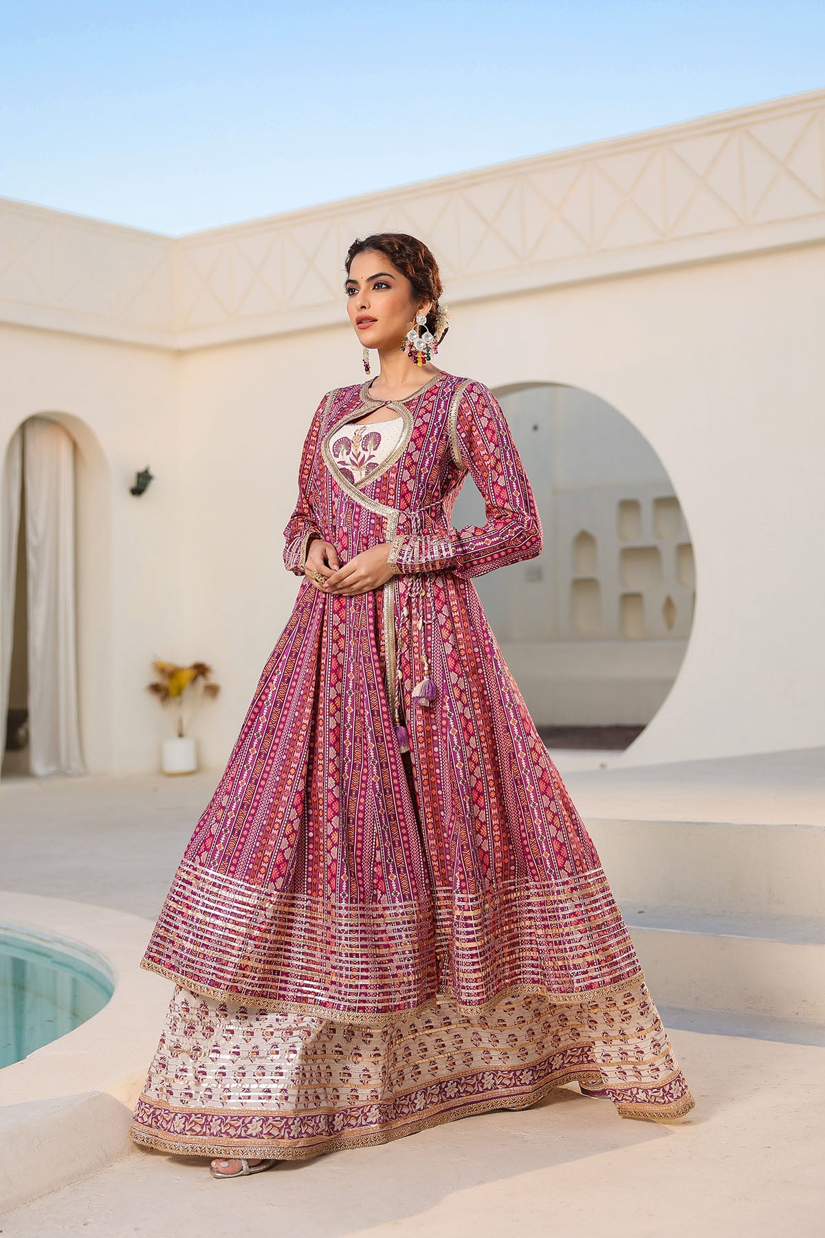 Maroon Cotton Gotapatti Gown Set