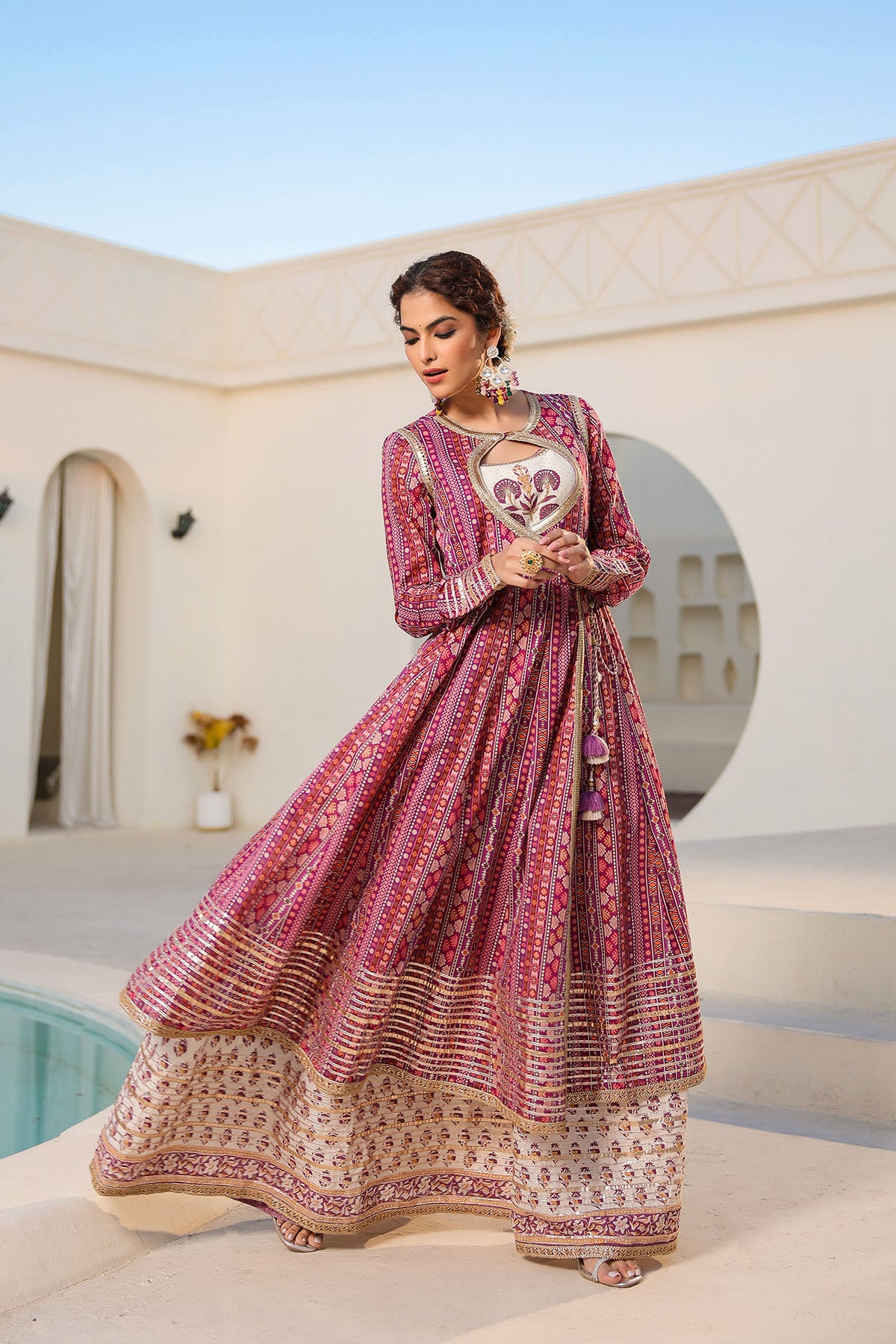 Maroon Cotton Gotapatti Gown Set