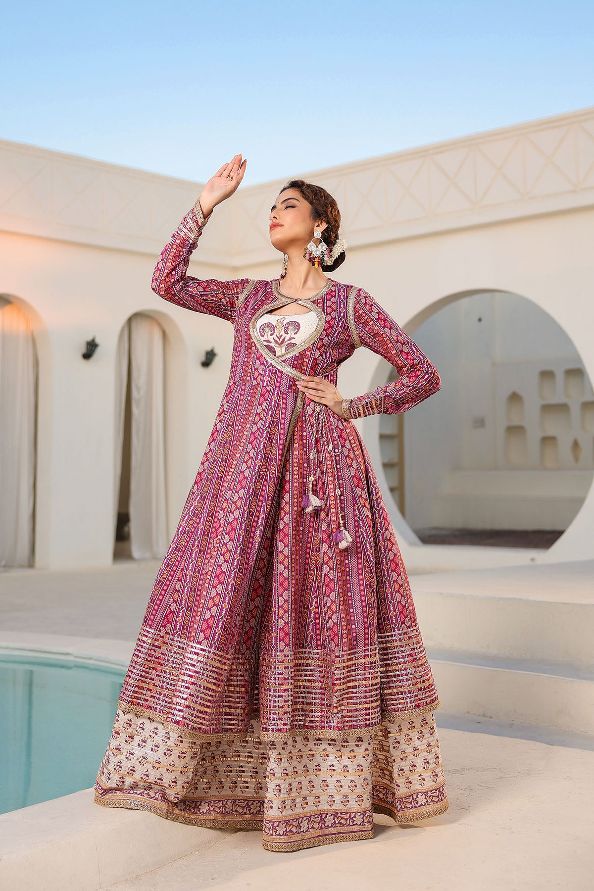 Maroon Cotton Gotapatti Gown Set