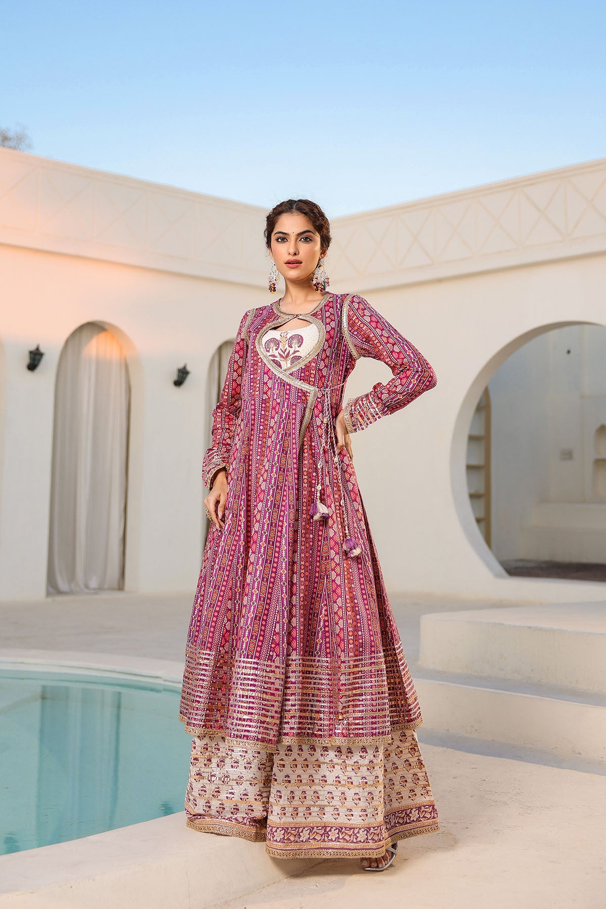 Maroon Cotton Gotapatti Gown Set