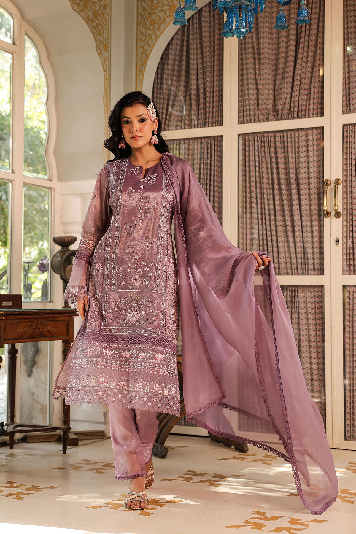Purple Shimmer Embroidered Pakistani Suit