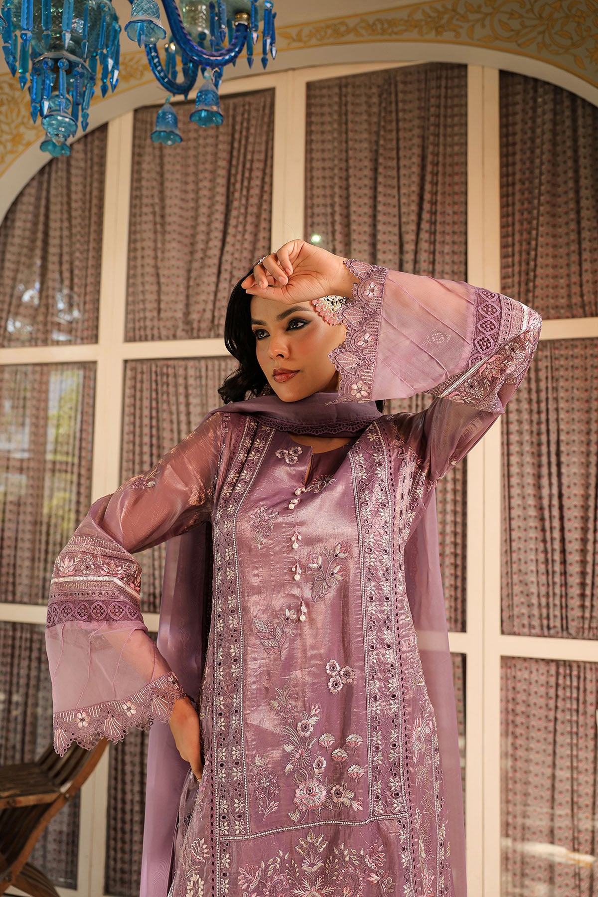 Purple Shimmer Embroidered Pakistani Suit