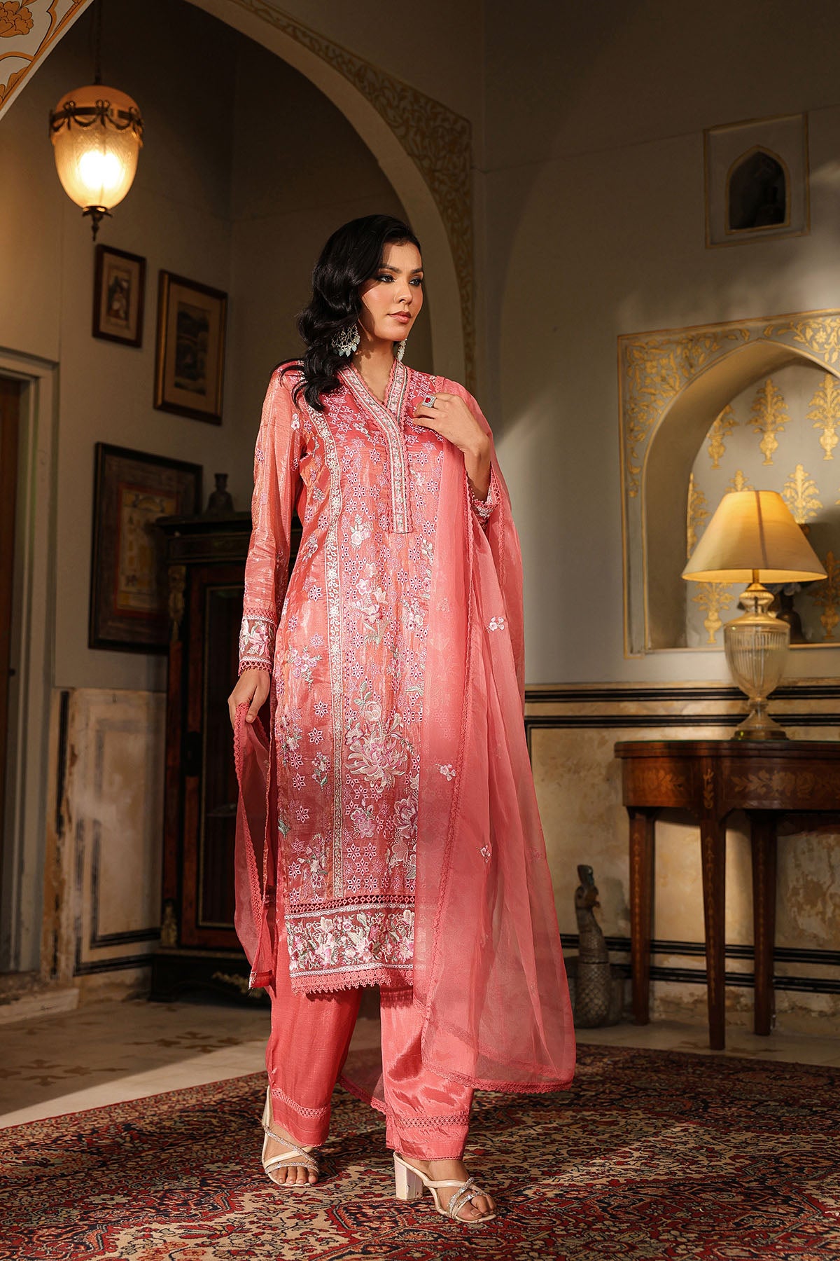 Pink Shimmer Embroidered Pakistani Suit