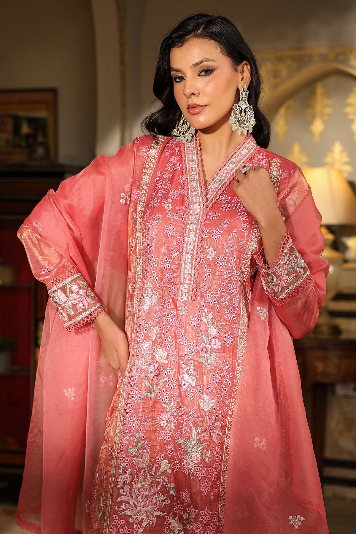 Pink Shimmer Embroidered Pakistani Suit