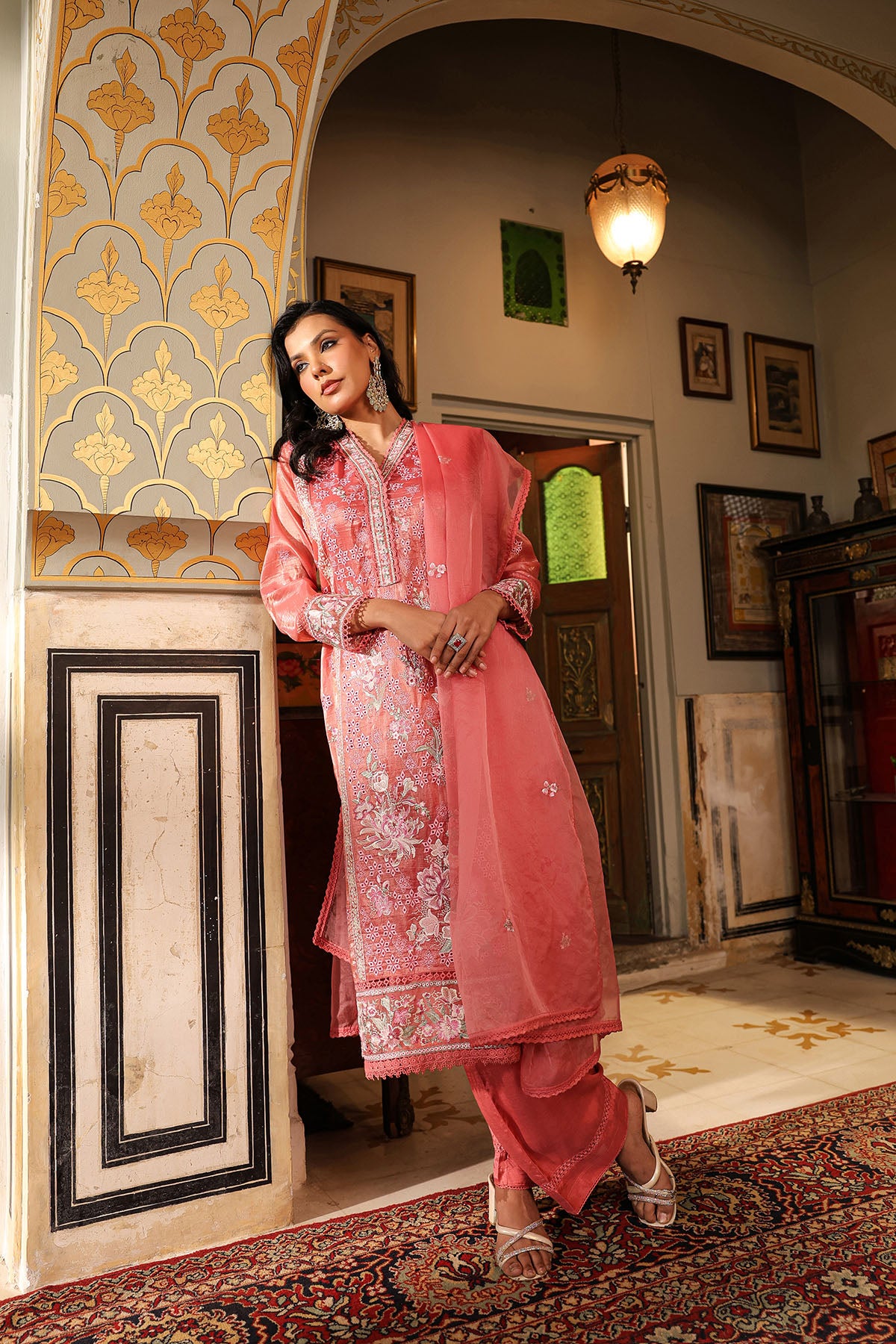 Pink Shimmer Embroidered Pakistani Suit