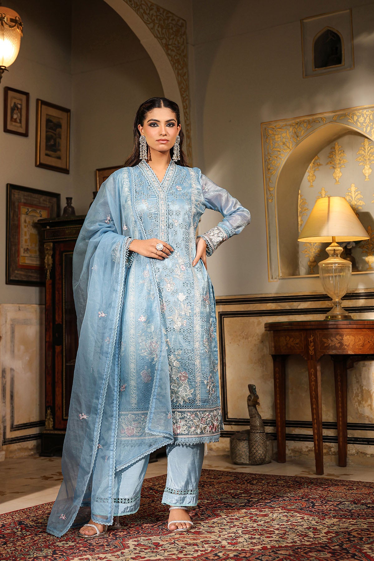 Blue Shimmer Embroidered Pakistani Suit