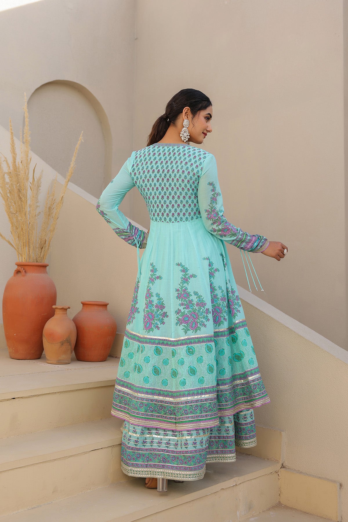 Sky Blue Cotton Gotapatti Gown Set