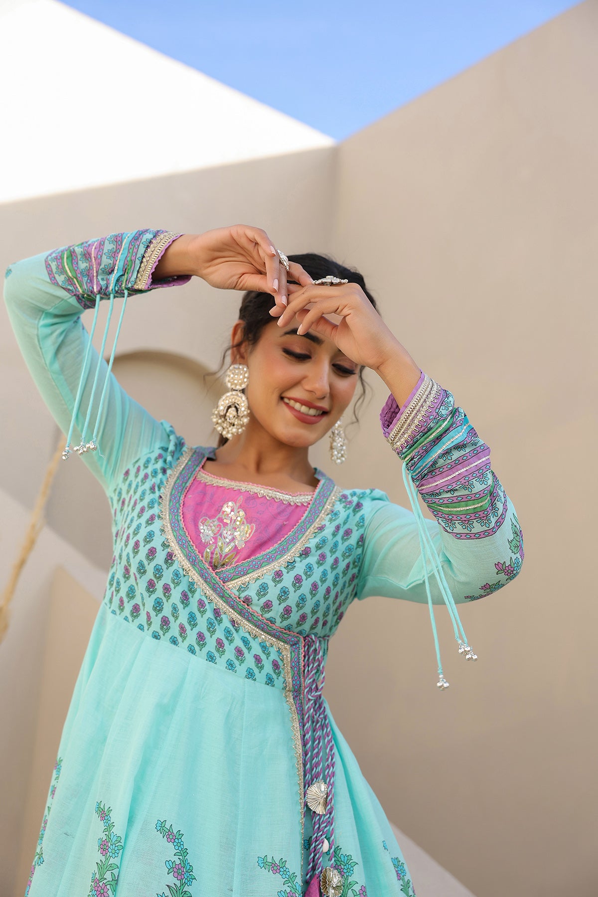 Sky Blue Cotton Gotapatti Gown Set