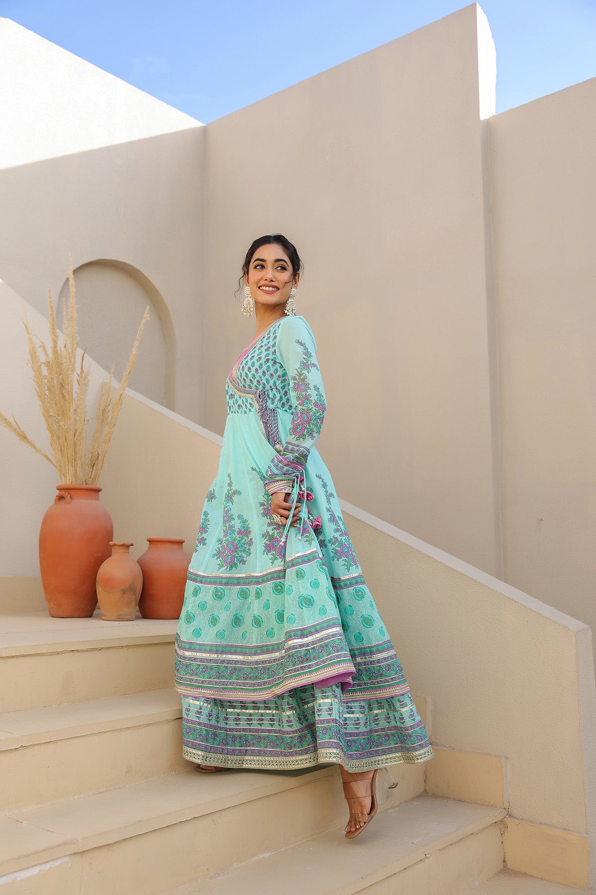 Sky Blue Cotton Gotapatti Gown Set