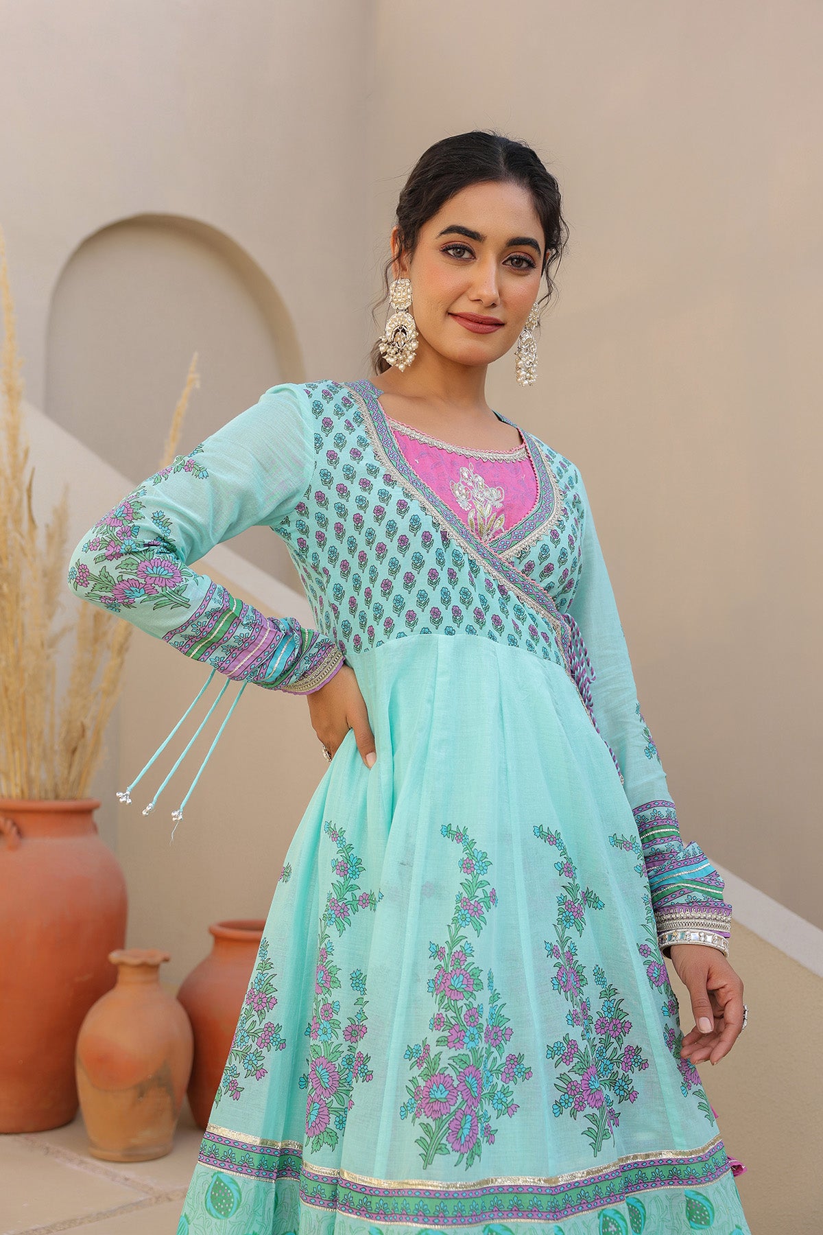 Sky Blue Cotton Gotapatti Gown Set