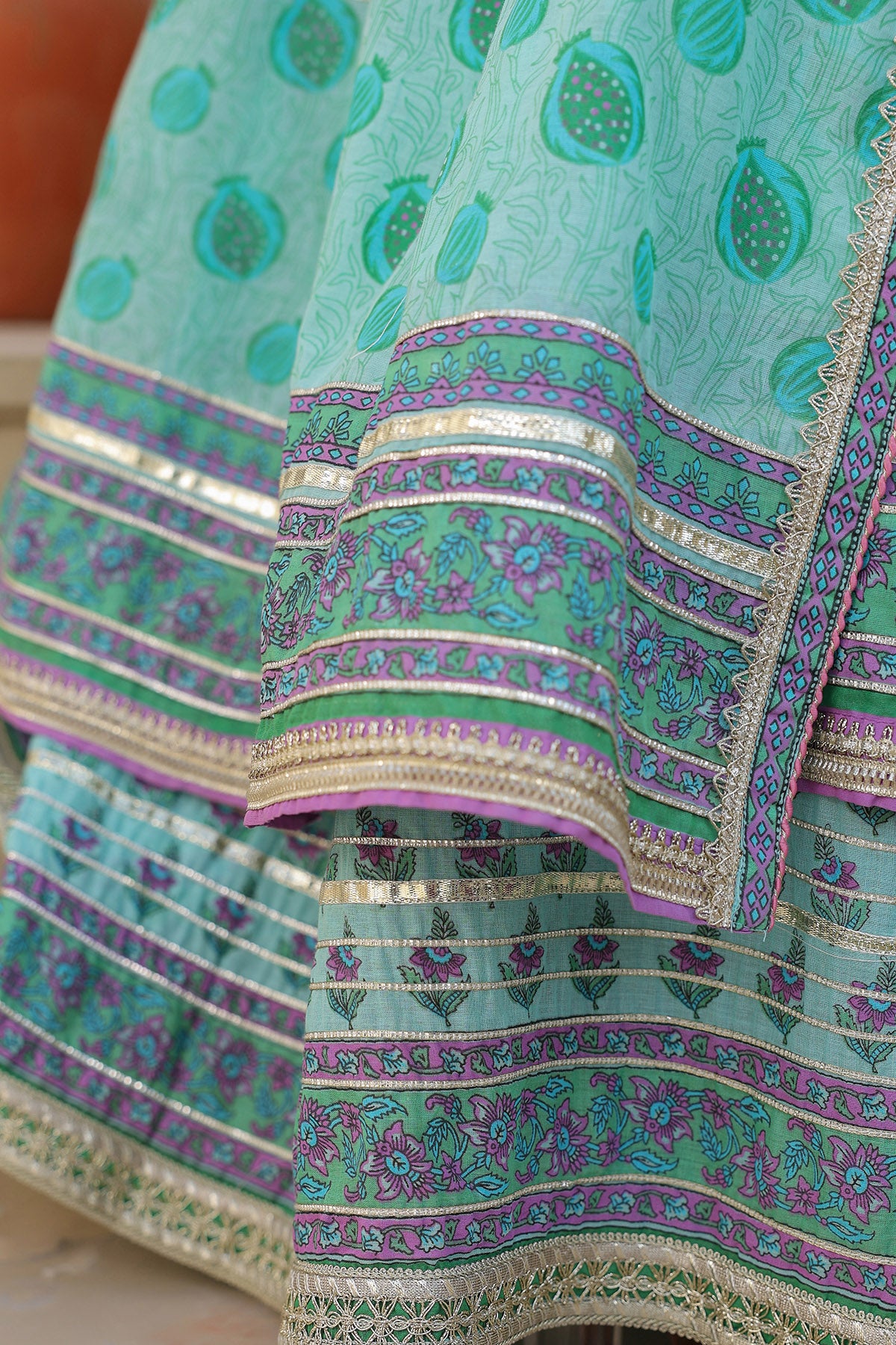 Sky Blue Cotton Gotapatti Gown Set