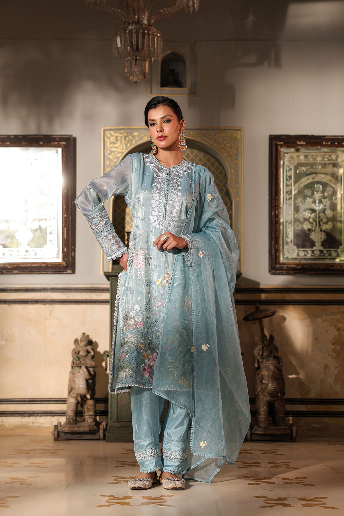 Blue Shimmer Embroidered Pakistani Suit