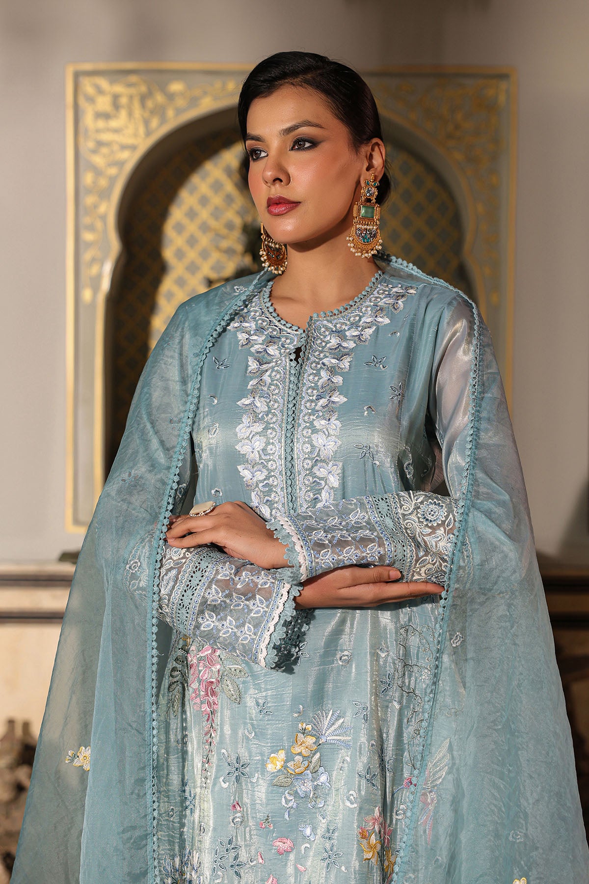 Blue Shimmer Embroidered Pakistani Suit