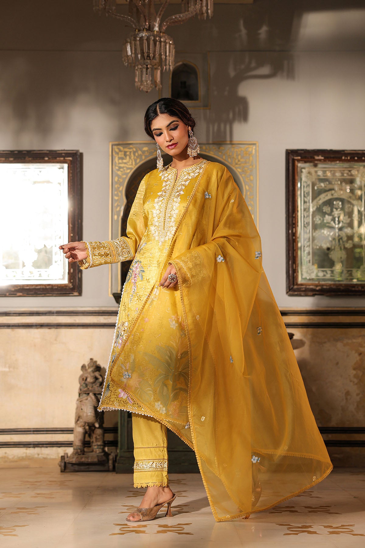 Yellow Shimmer Embroidered Pakistani Suit