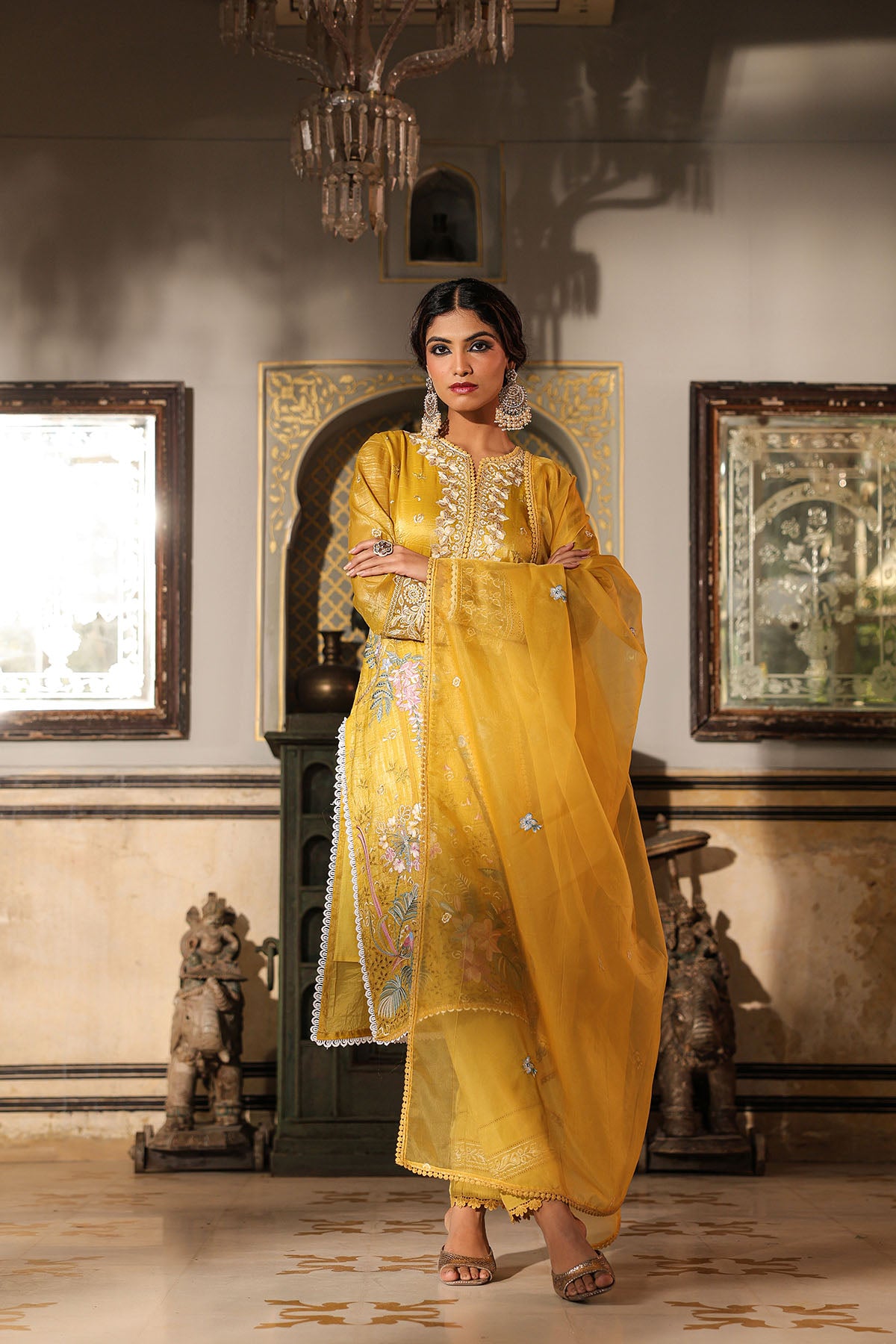 Yellow Shimmer Embroidered Pakistani Suit