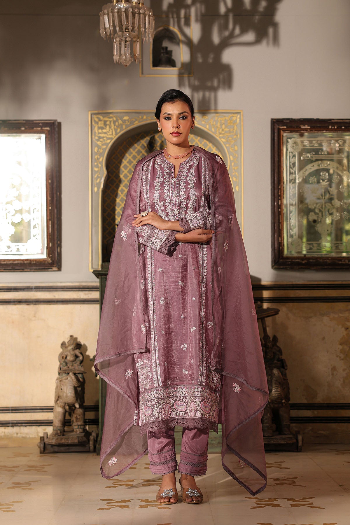 Magenta Shimmer Embroidered Pakistani Suit