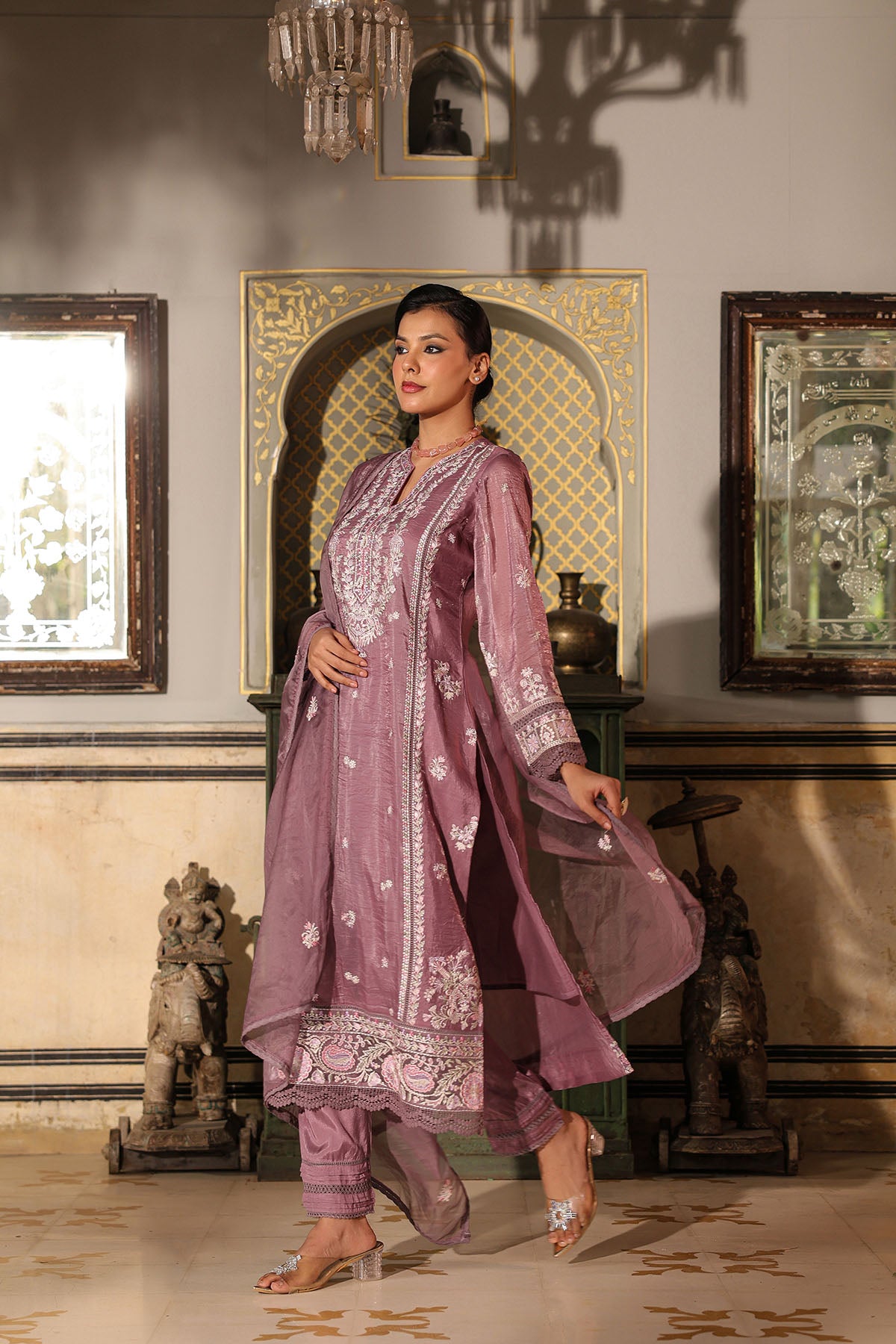 Magenta Shimmer Embroidered Pakistani Suit
