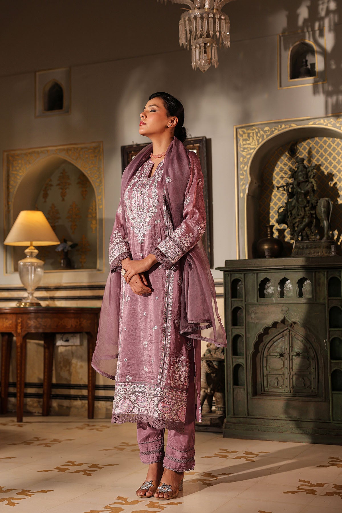 Magenta Shimmer Embroidered Pakistani Suit