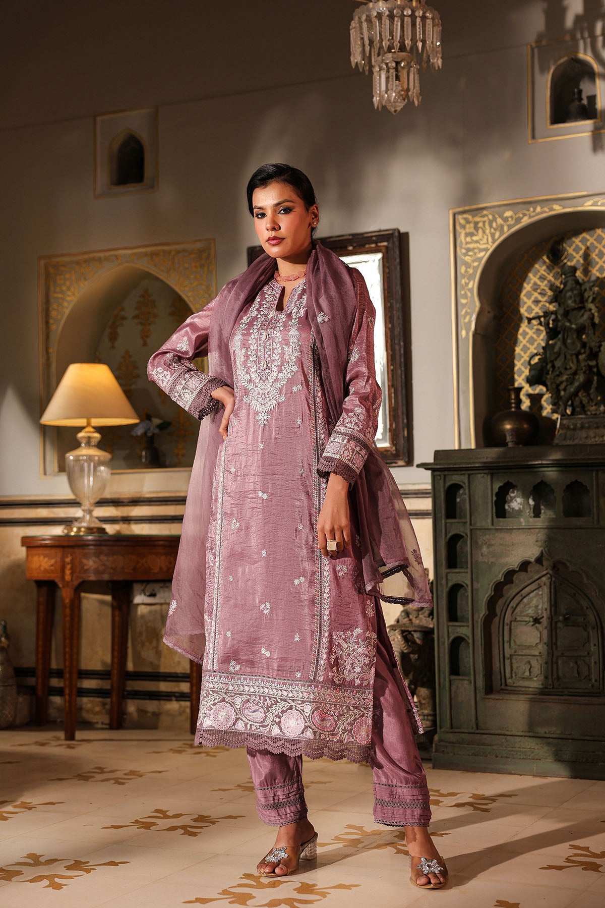 Magenta Shimmer Embroidered Pakistani Suit