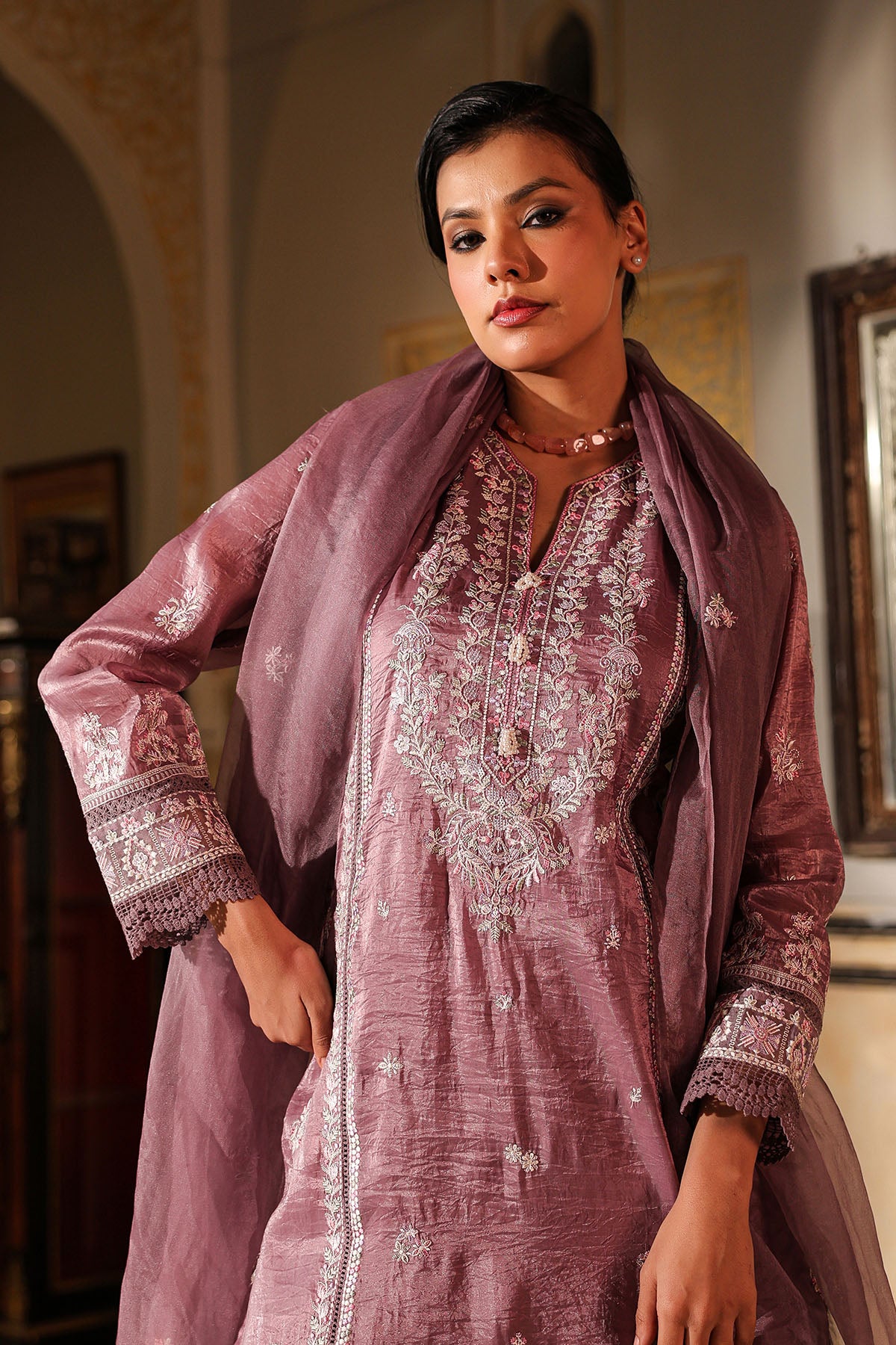 Magenta Shimmer Embroidered Pakistani Suit