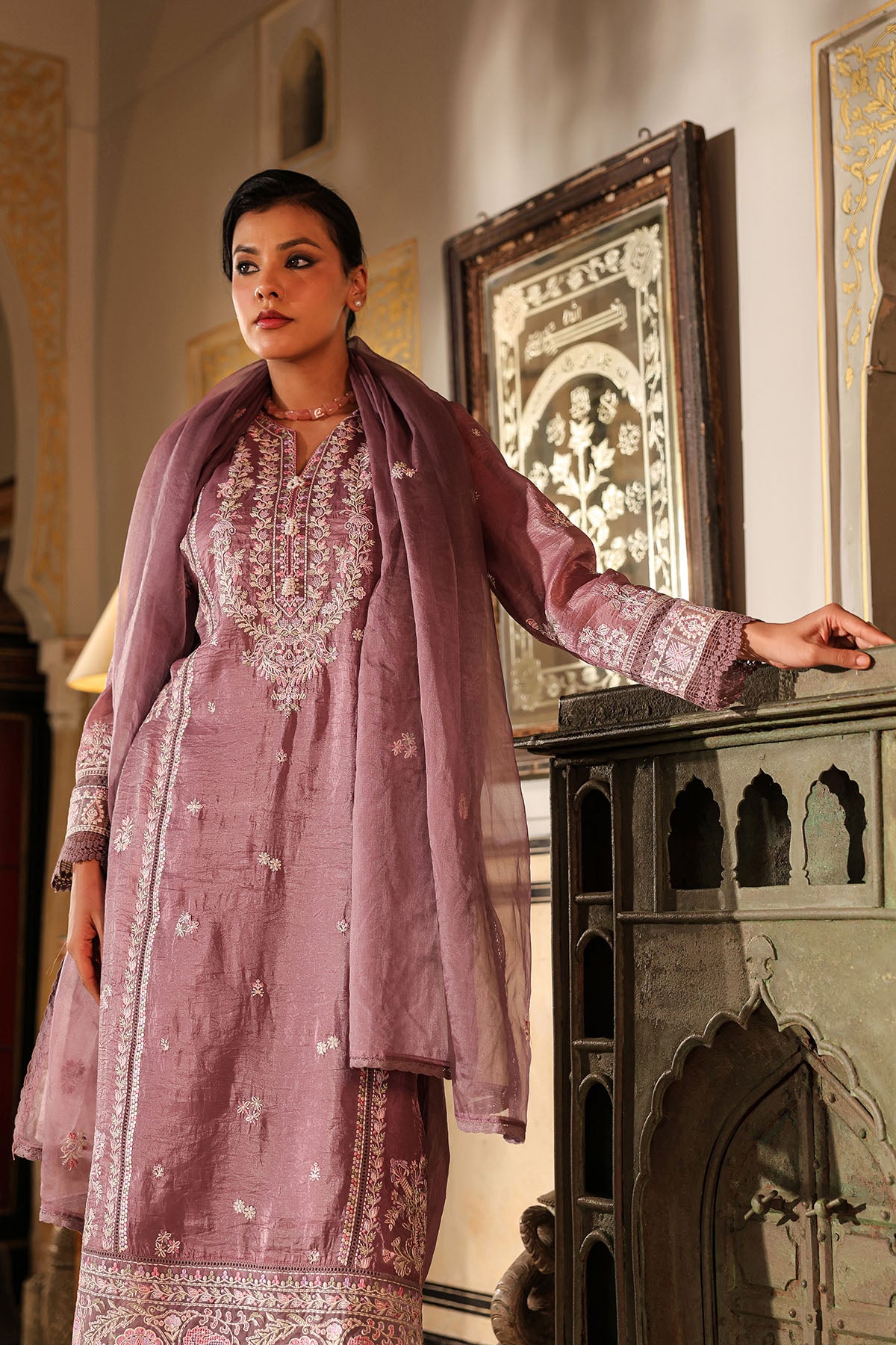 Magenta Shimmer Embroidered Pakistani Suit