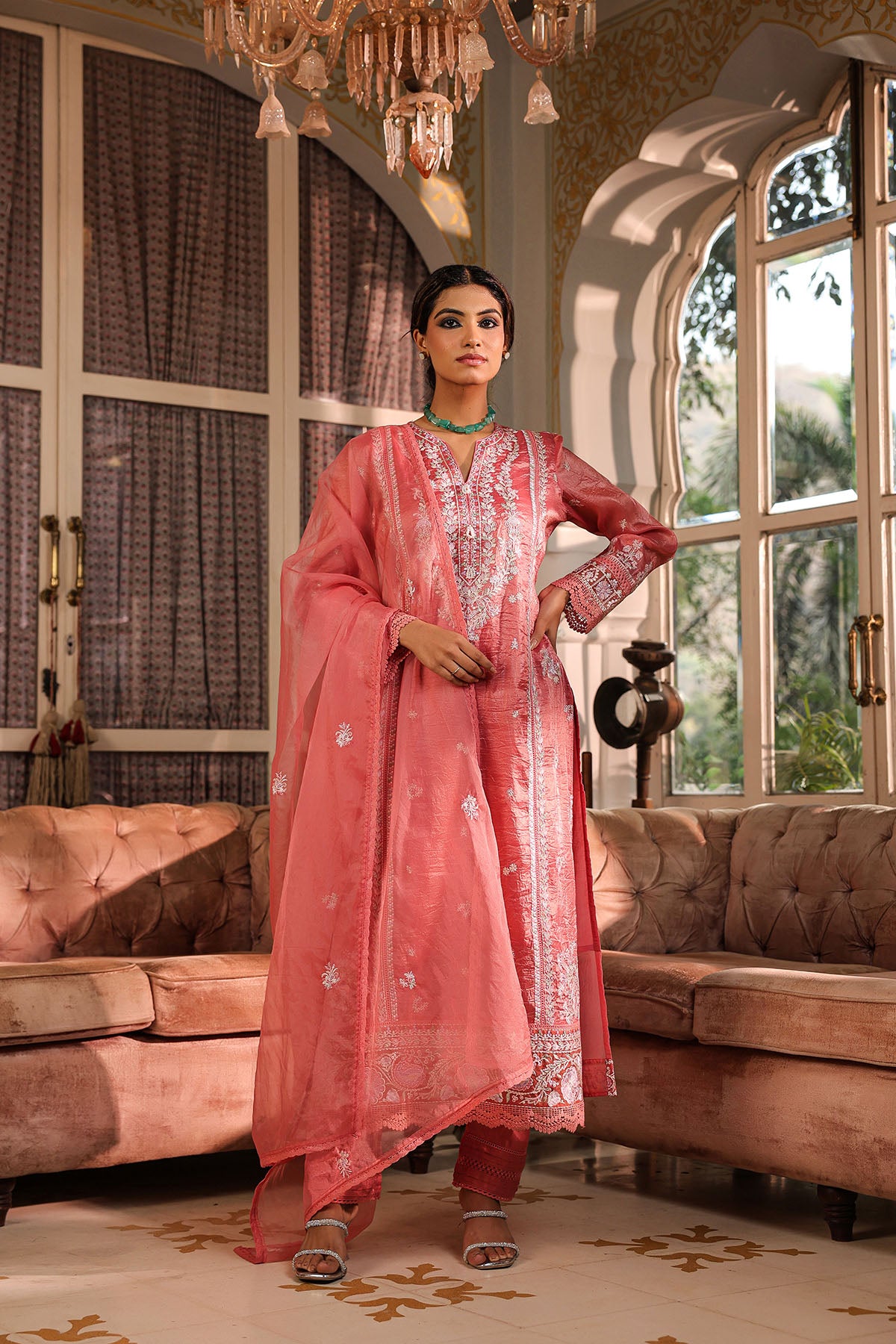 Pink Shimmer Embroidered Pakistani Suit