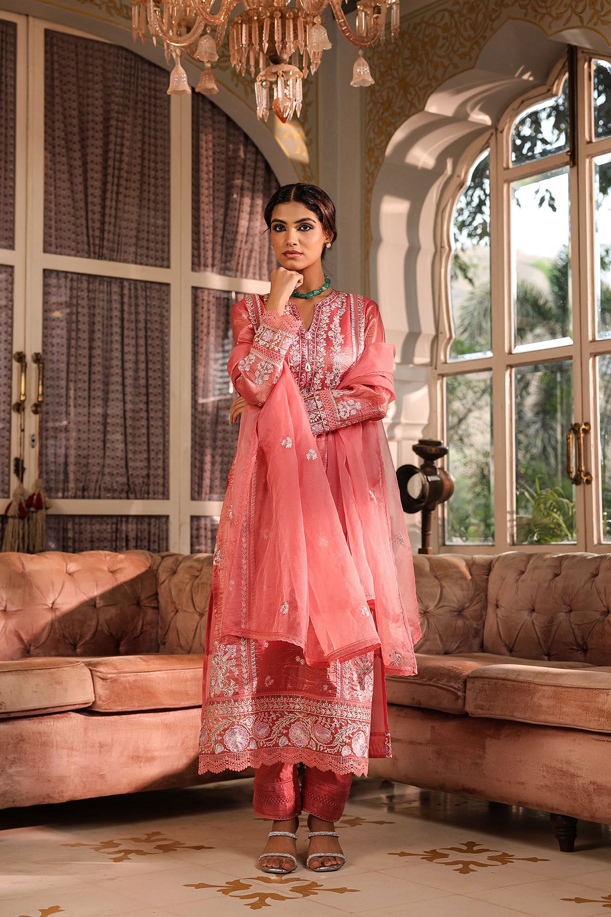Pink Shimmer Embroidered Pakistani Suit