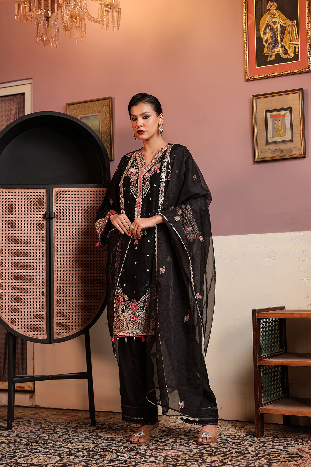 Black Shimmer Embroidered Pakistani Suit