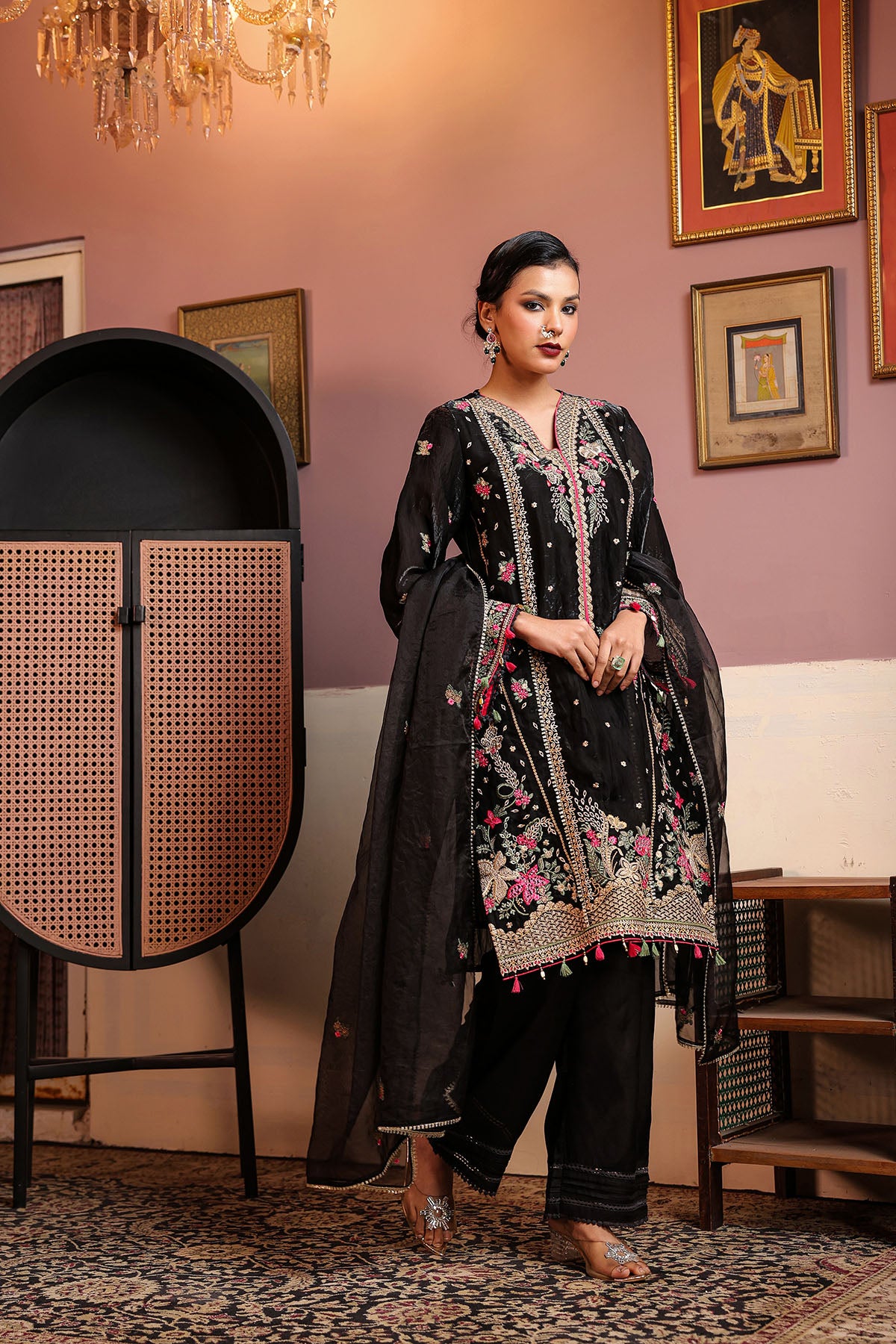 Black Shimmer Embroidered Pakistani Suit