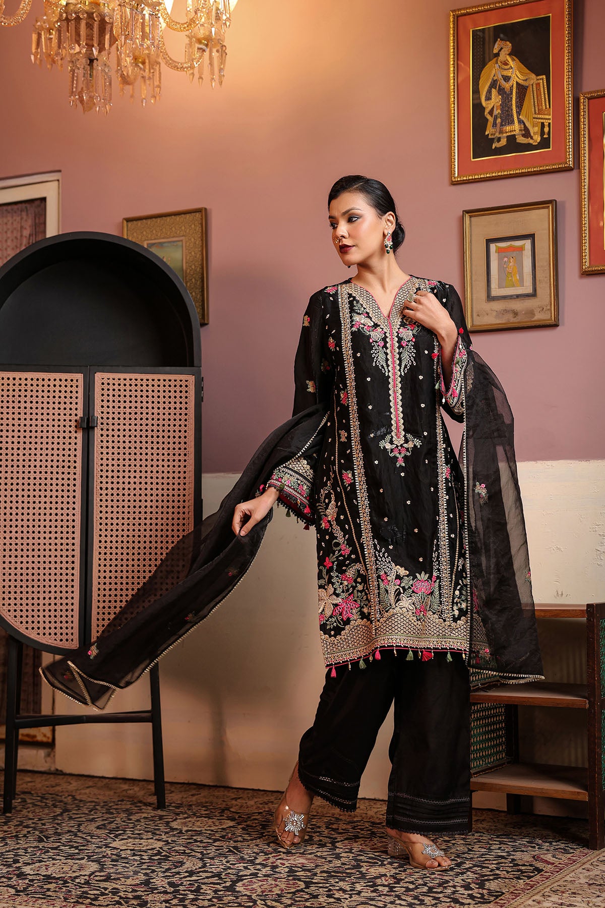Black Shimmer Embroidered Pakistani Suit