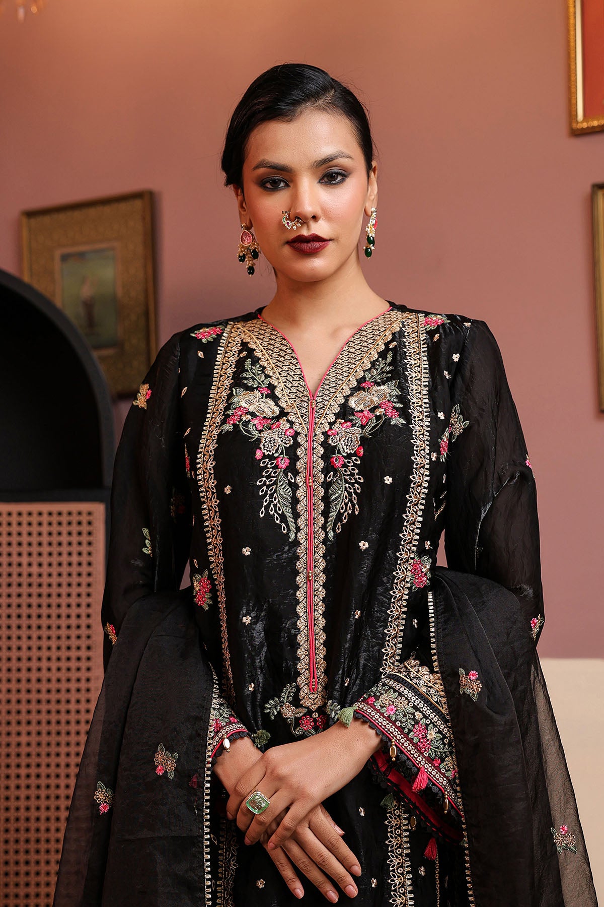Black Shimmer Embroidered Pakistani Suit