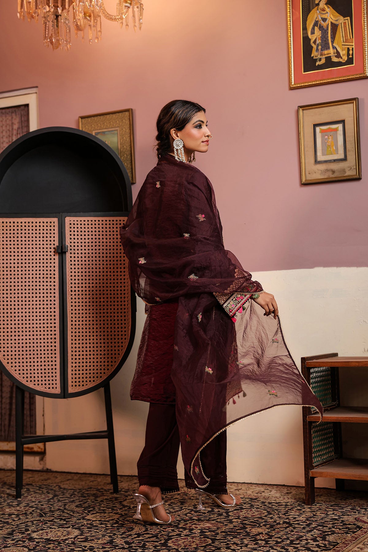 Marron Shimmer Embroidered Pakistani Suit