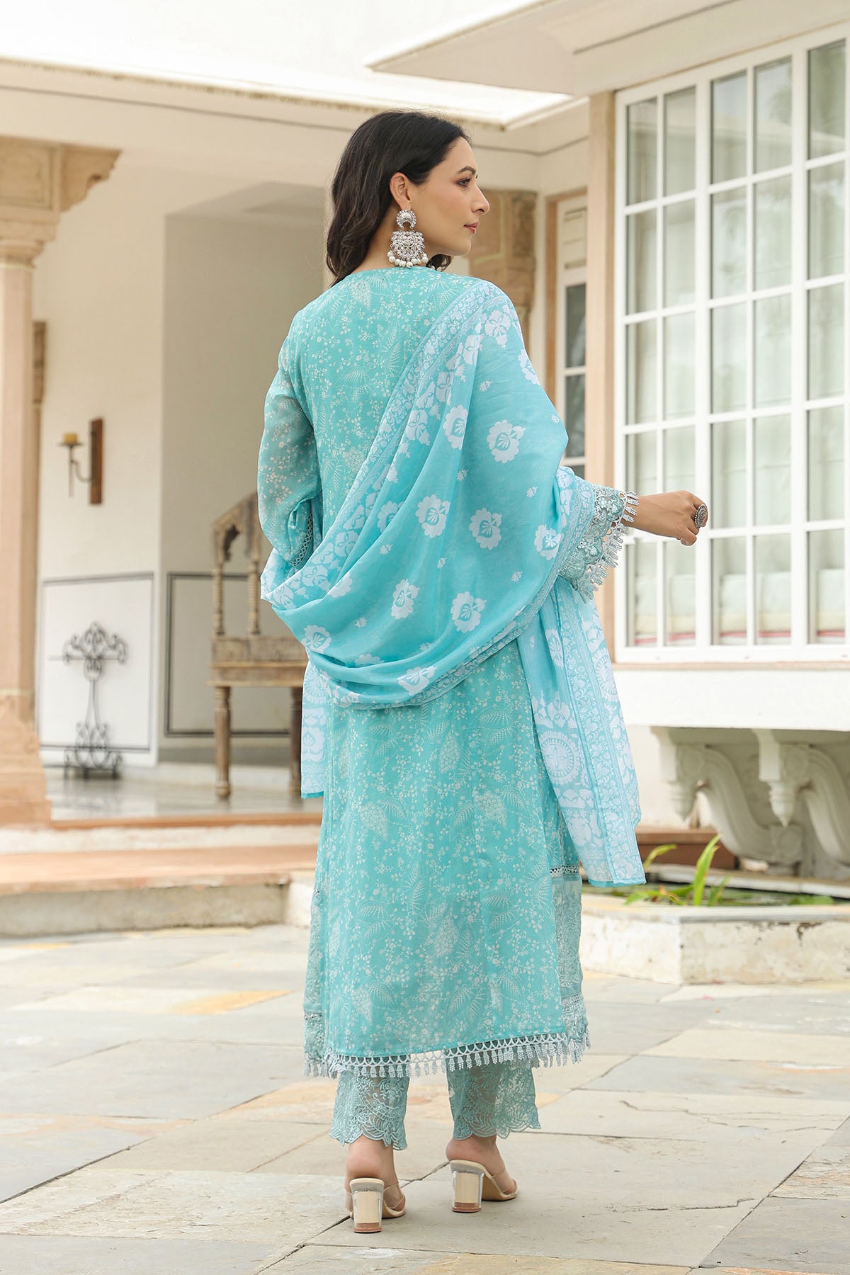Sea Green Tabby Embroidered Anarkali Suit