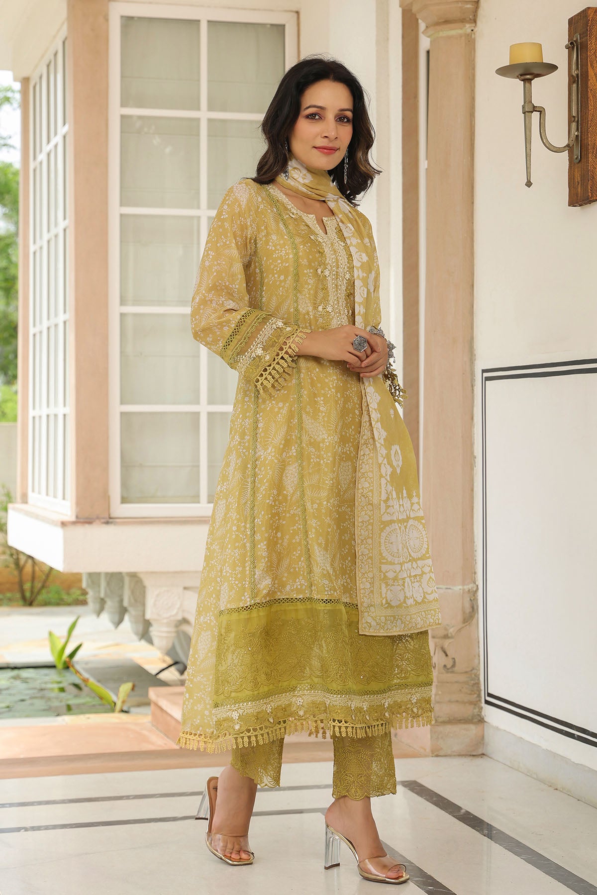 Mustard Tabby Embroidered Anarkali Suit