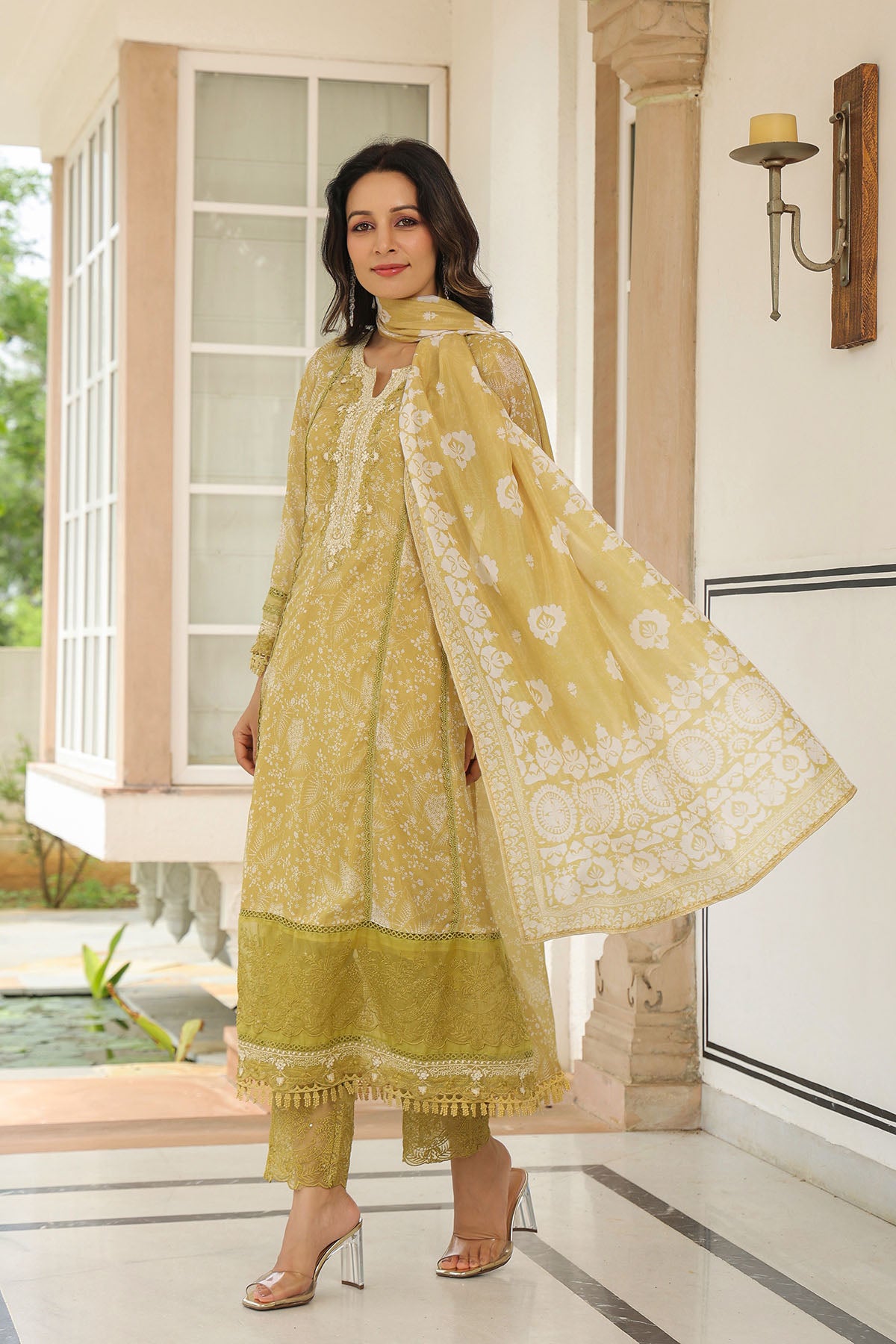 Mustard Tabby Embroidered Anarkali Suit