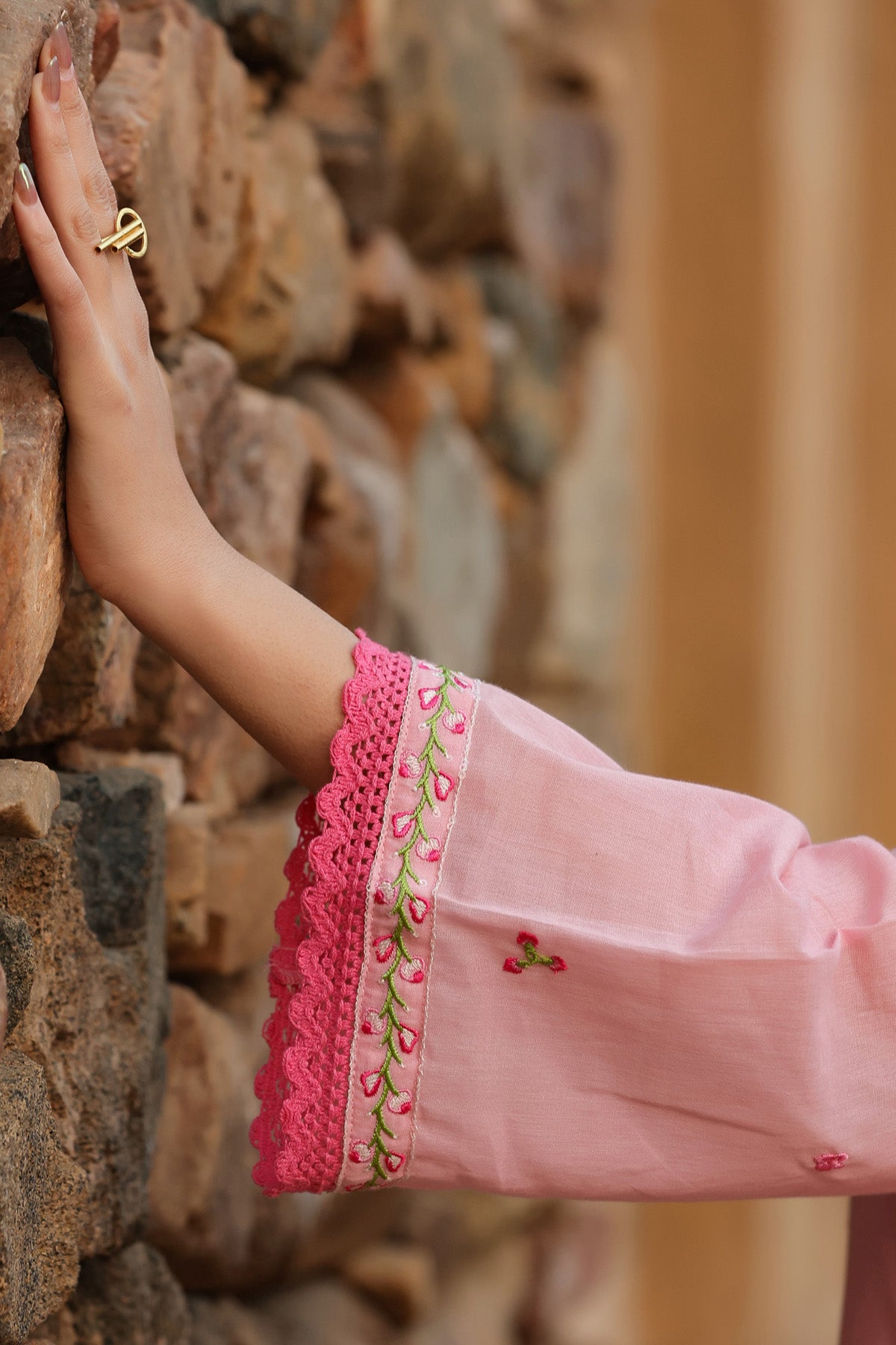 PINK MULMUL A -LINE KURTA WITH PANT AND DUPATTA