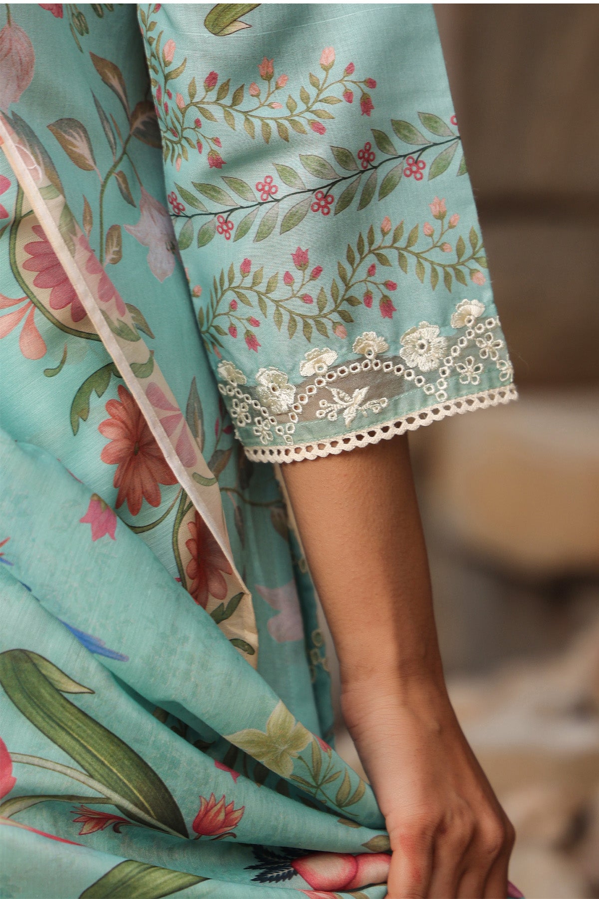 GREEN COTTON STRAIGHT KURTA WITH PANT AND DUPATTA