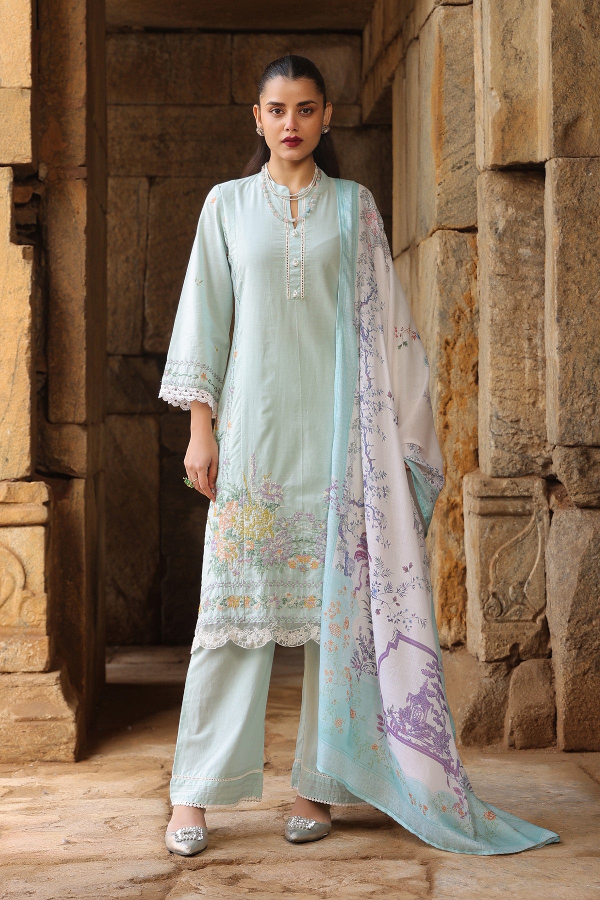 SKY COTTON STRAIGHT KURTA WITH PANT AND DUPATTA