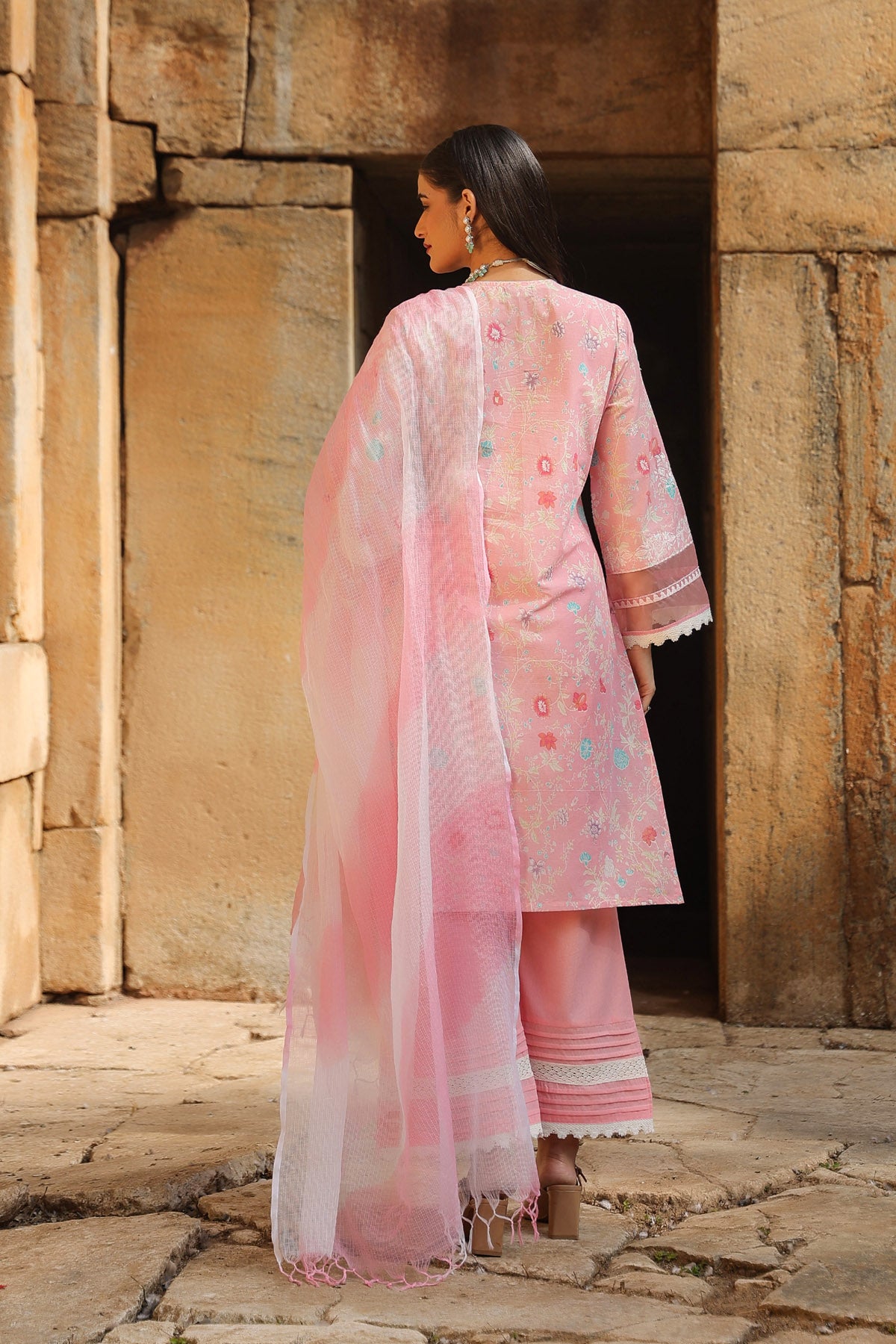 PINK COTTON STRAIGHT KURTA WITH PANT AND DUPATTA