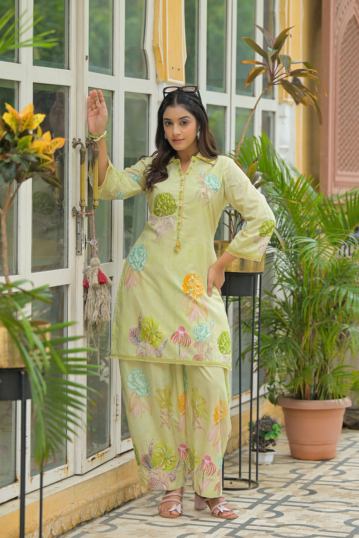 Green Cotton Printed Co-Ord Set