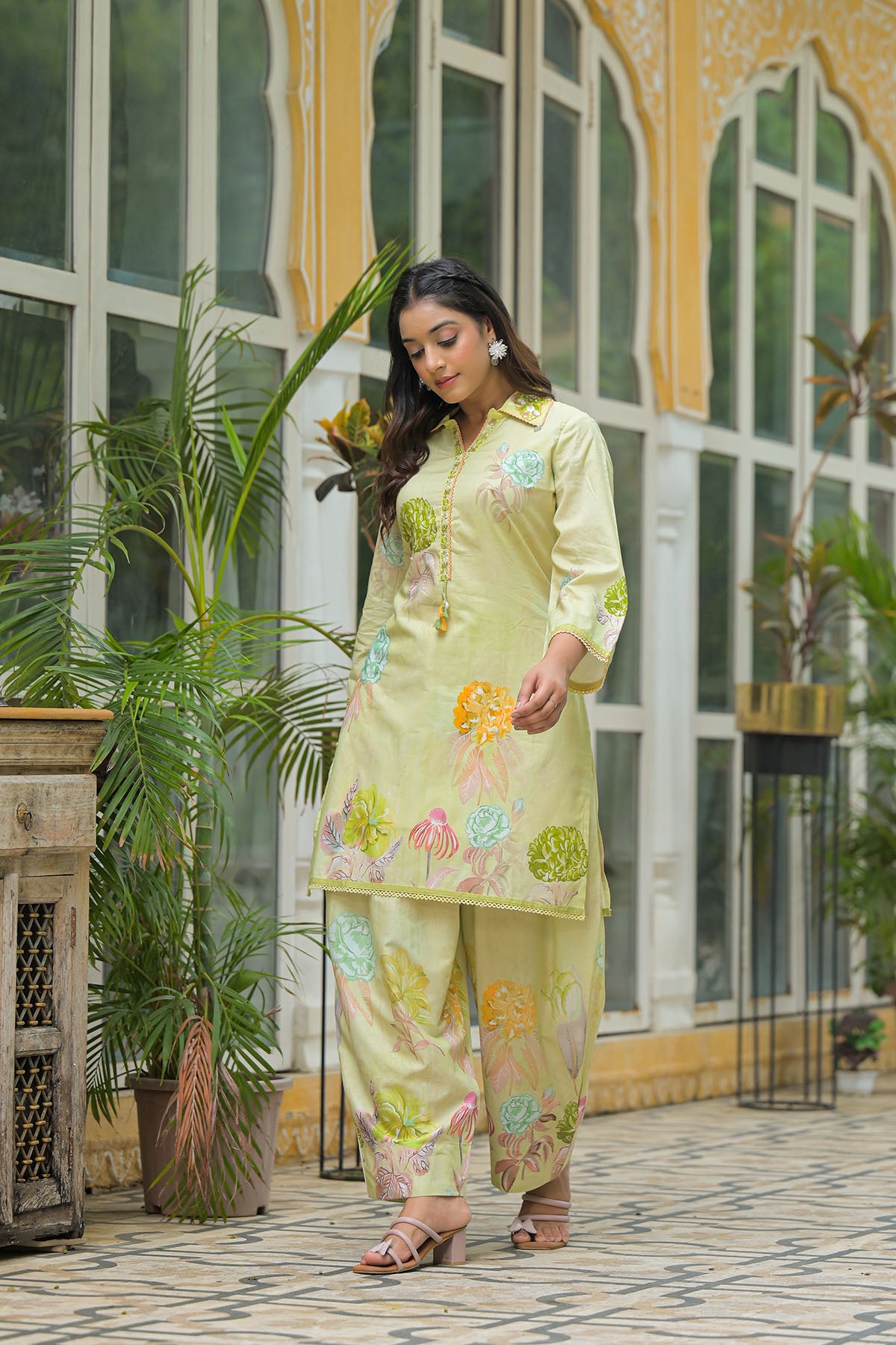 Green Cotton Printed Co-Ord Set