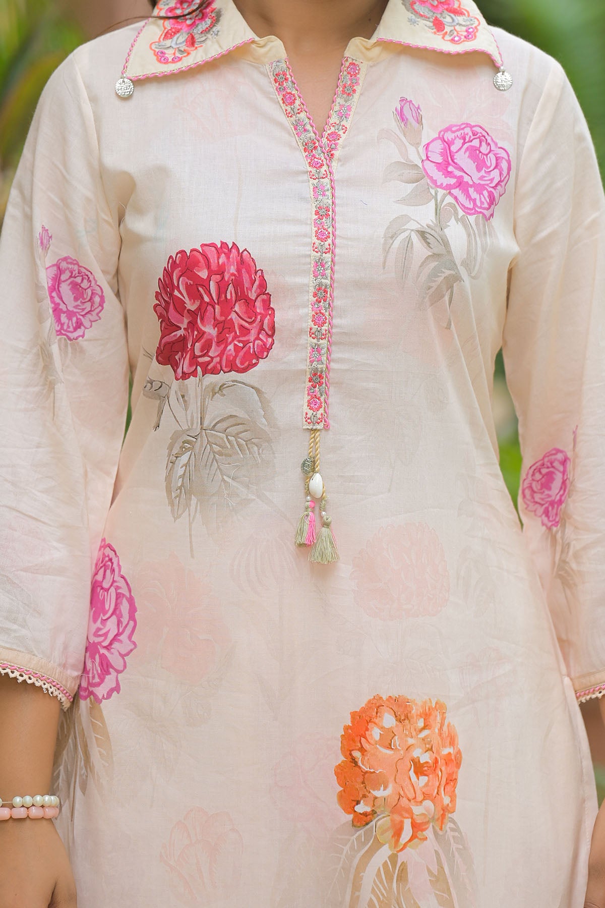 Beige Cotton Printed Co-Ord Set