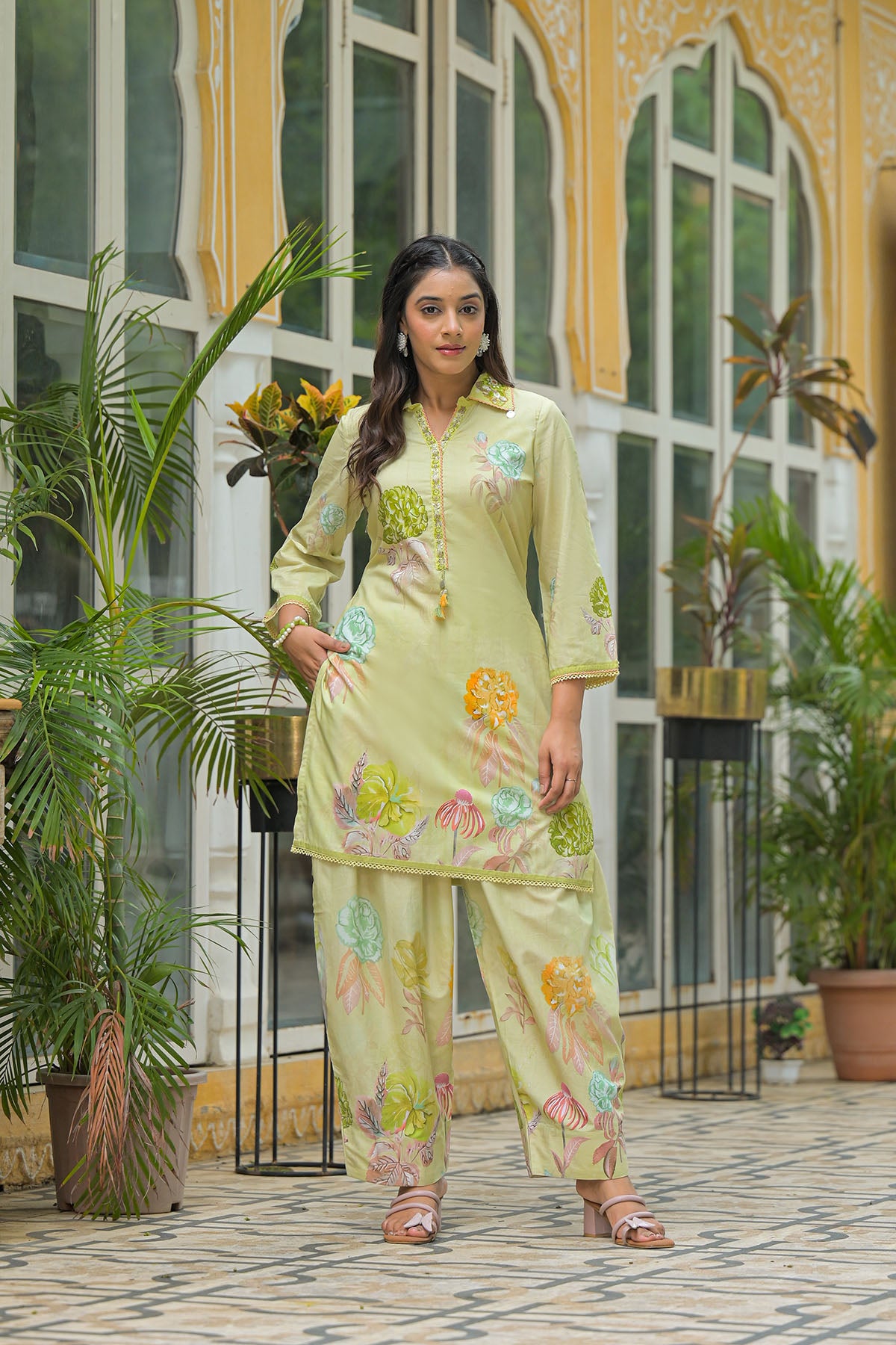 Green Cotton Printed Co-Ord Set